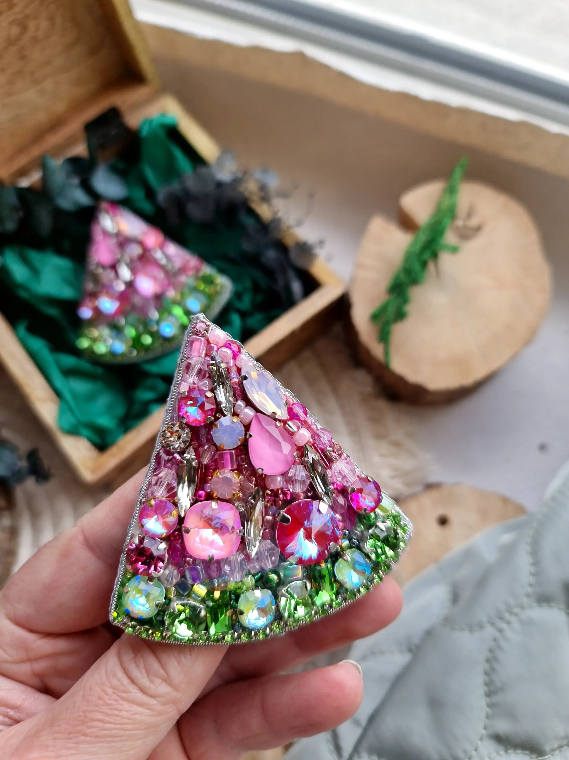 Pink Watermelon Beaded Brooch