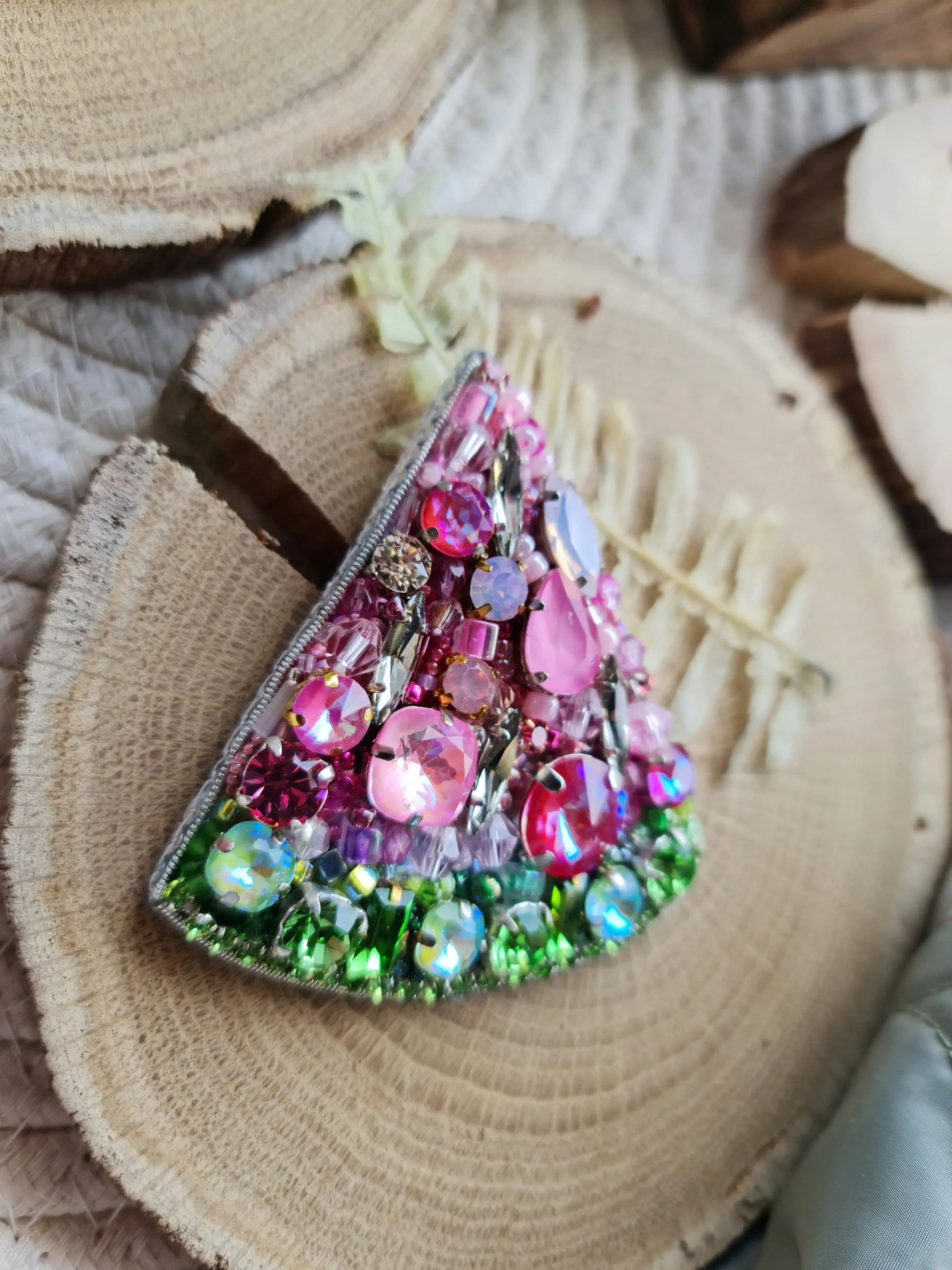 Pink Watermelon Beaded Brooch