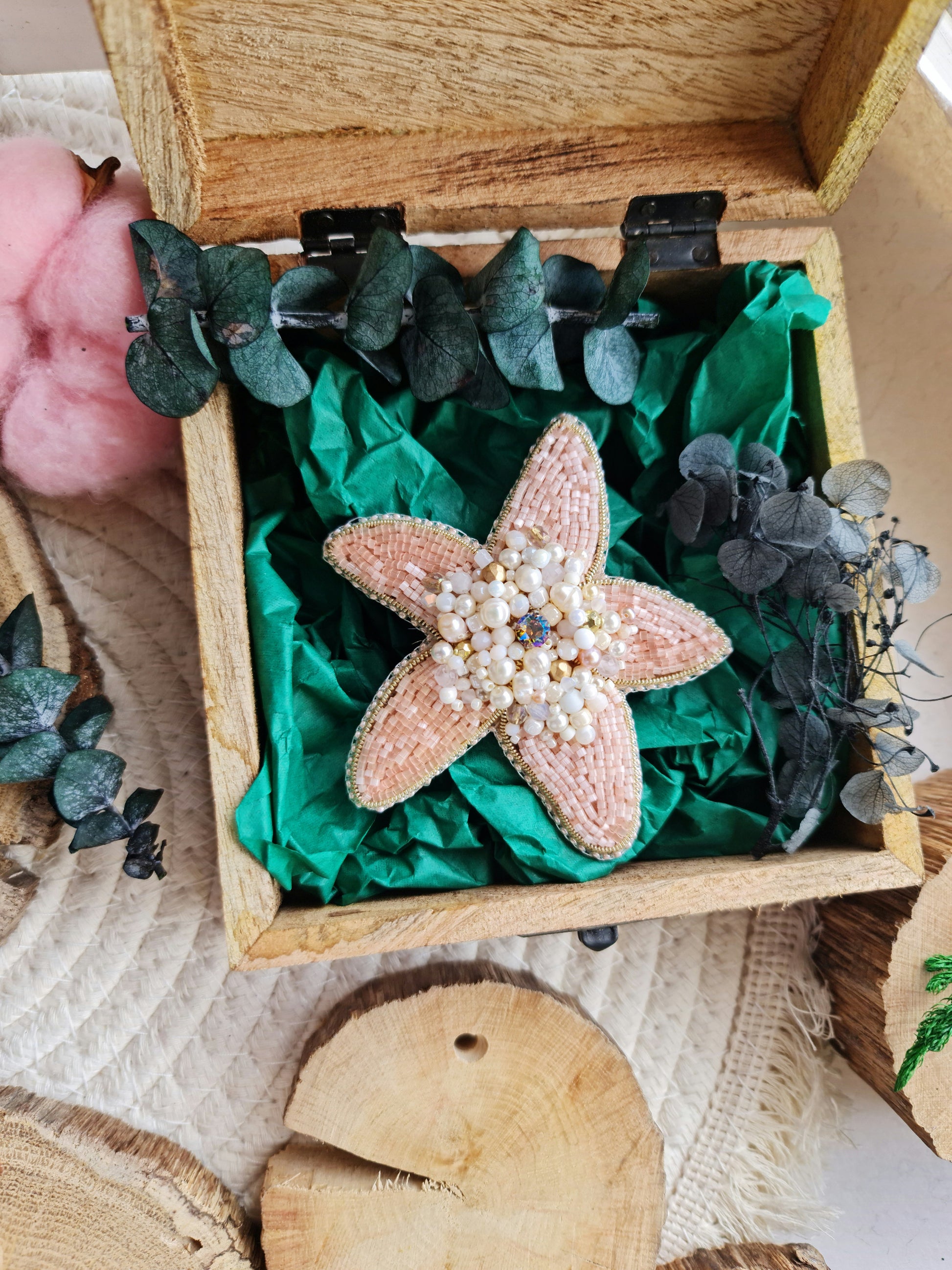 Peach Starfish Beaded Brooch