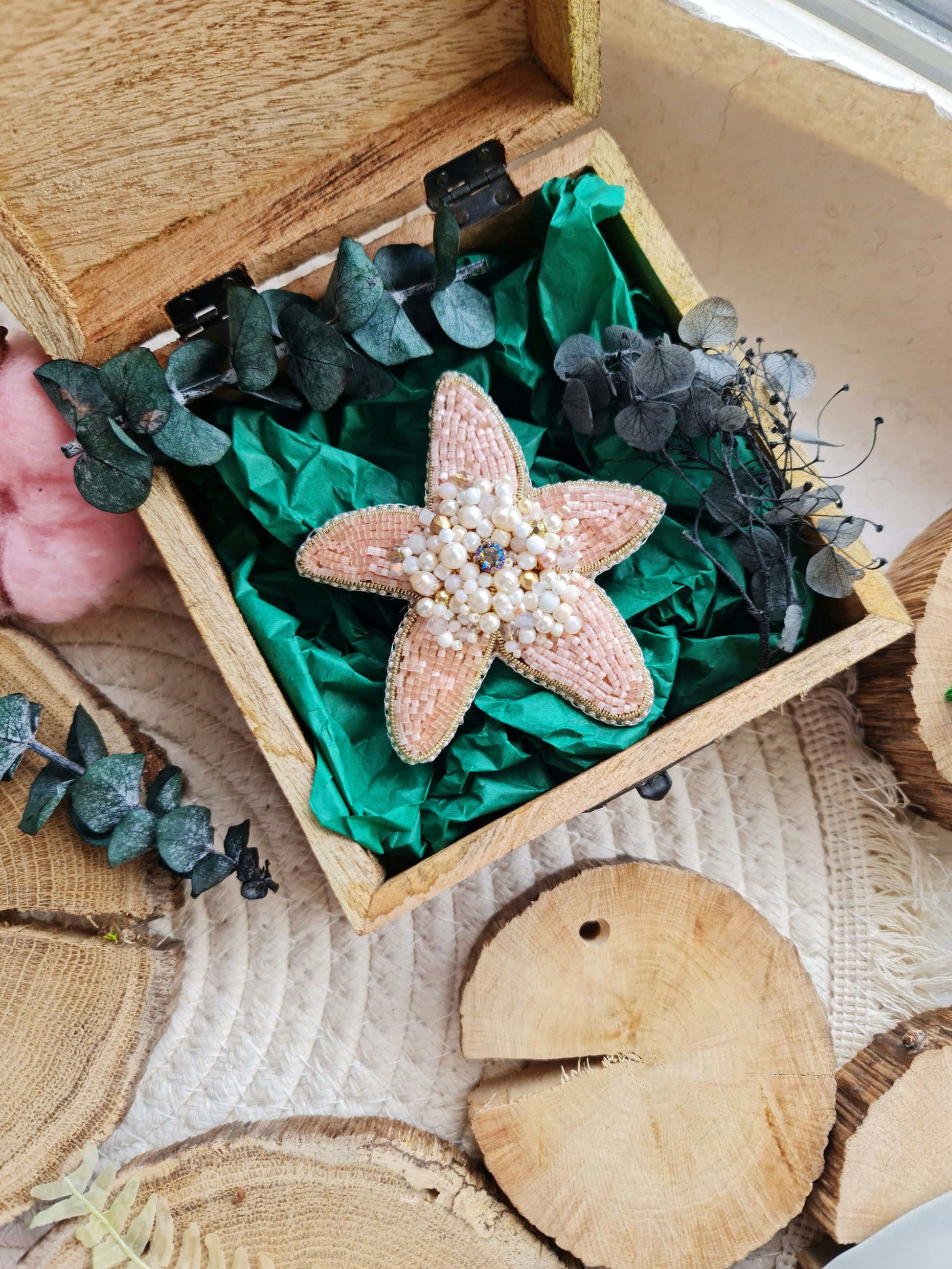 Peach Starfish Beaded Brooch