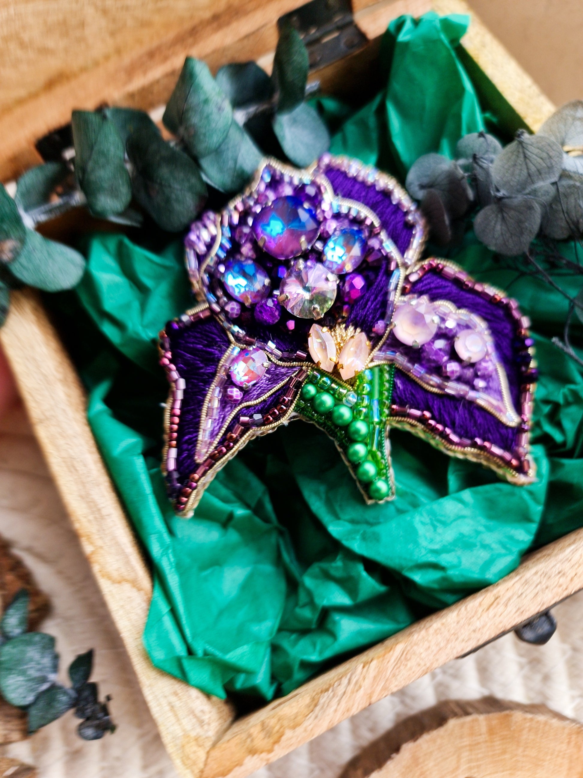 Purple Iris Beaded Brooch