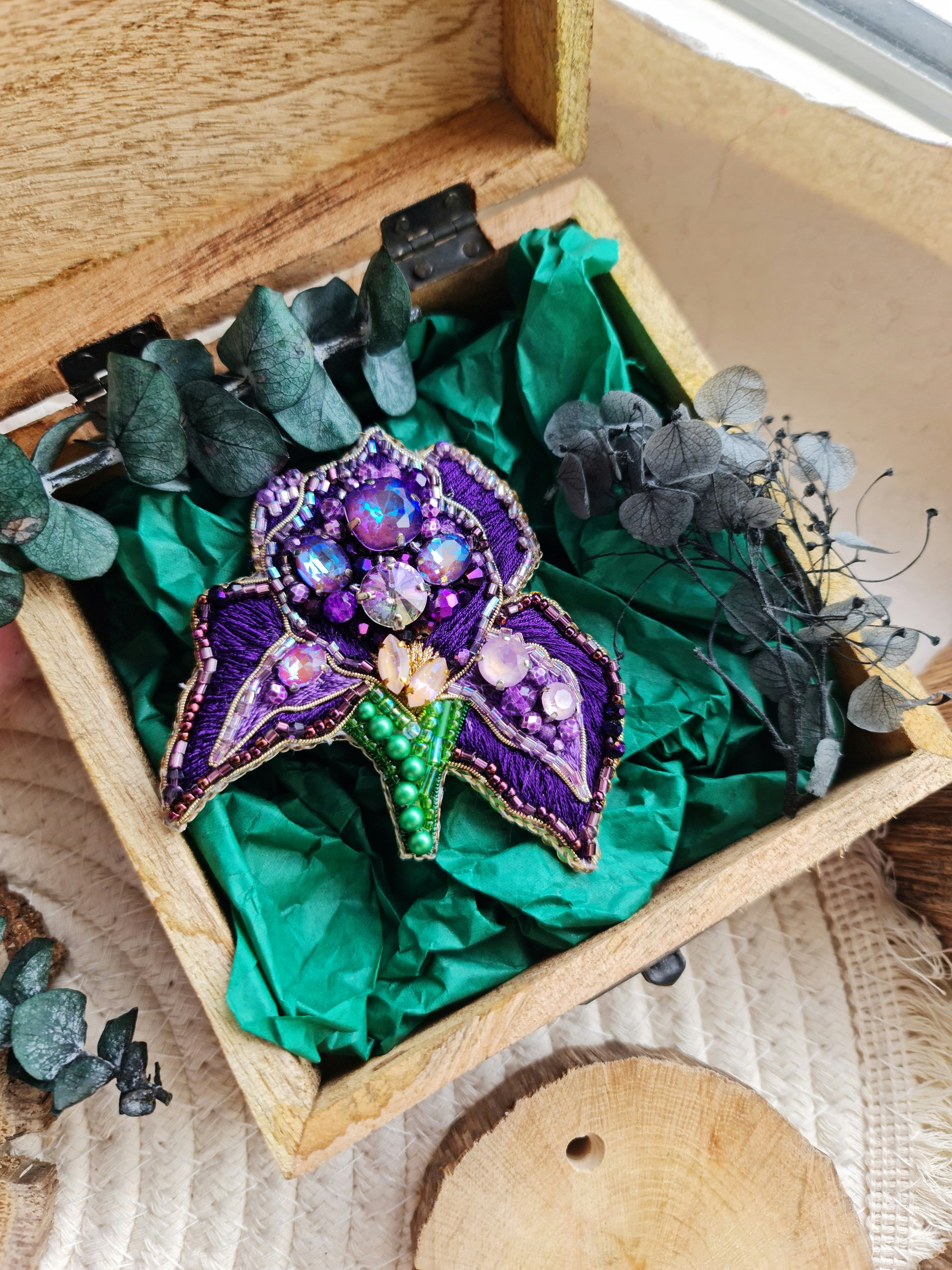 Purple Iris Beaded Brooch