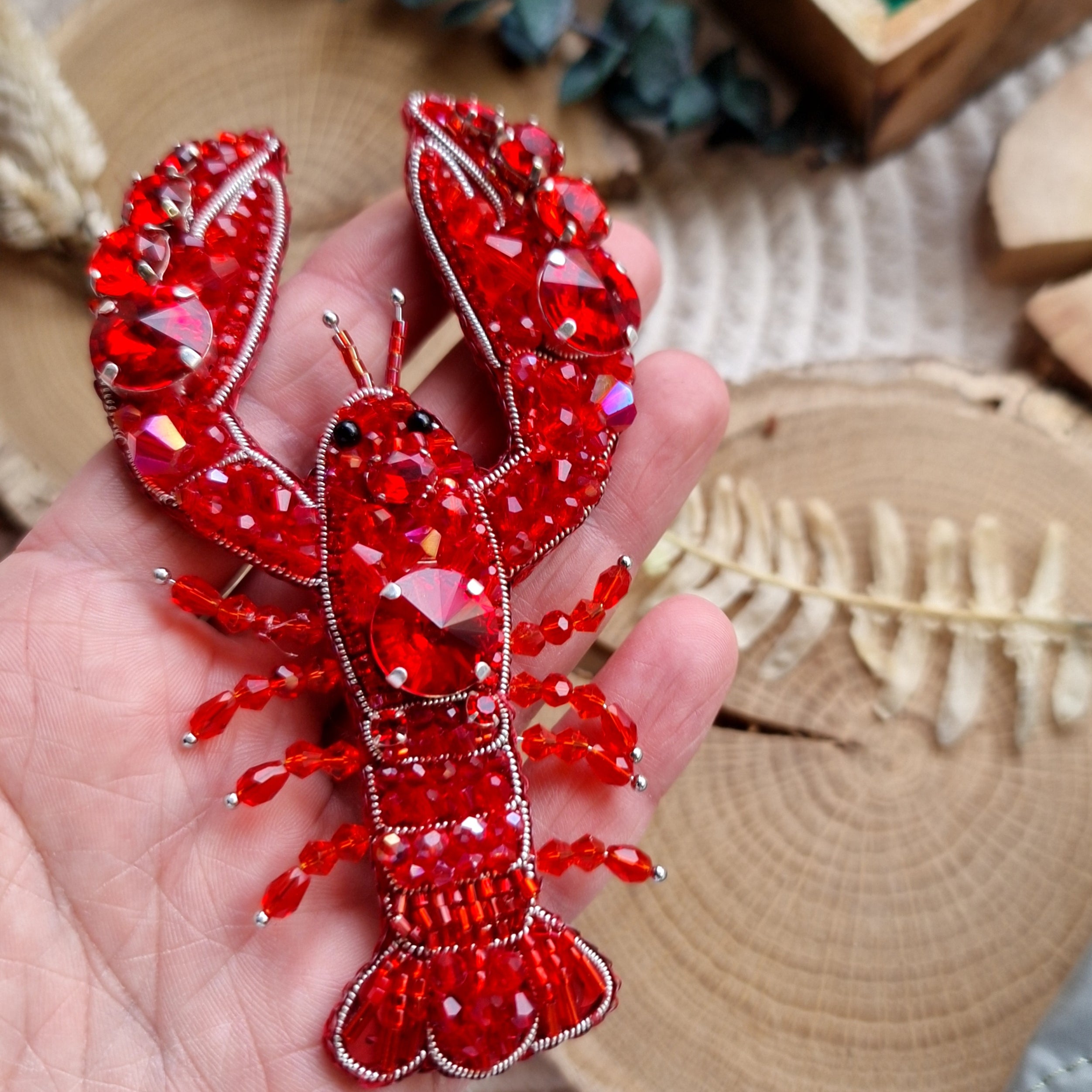 Lobster Beaded Brooch, Ocean Brooch, Beach jewelry