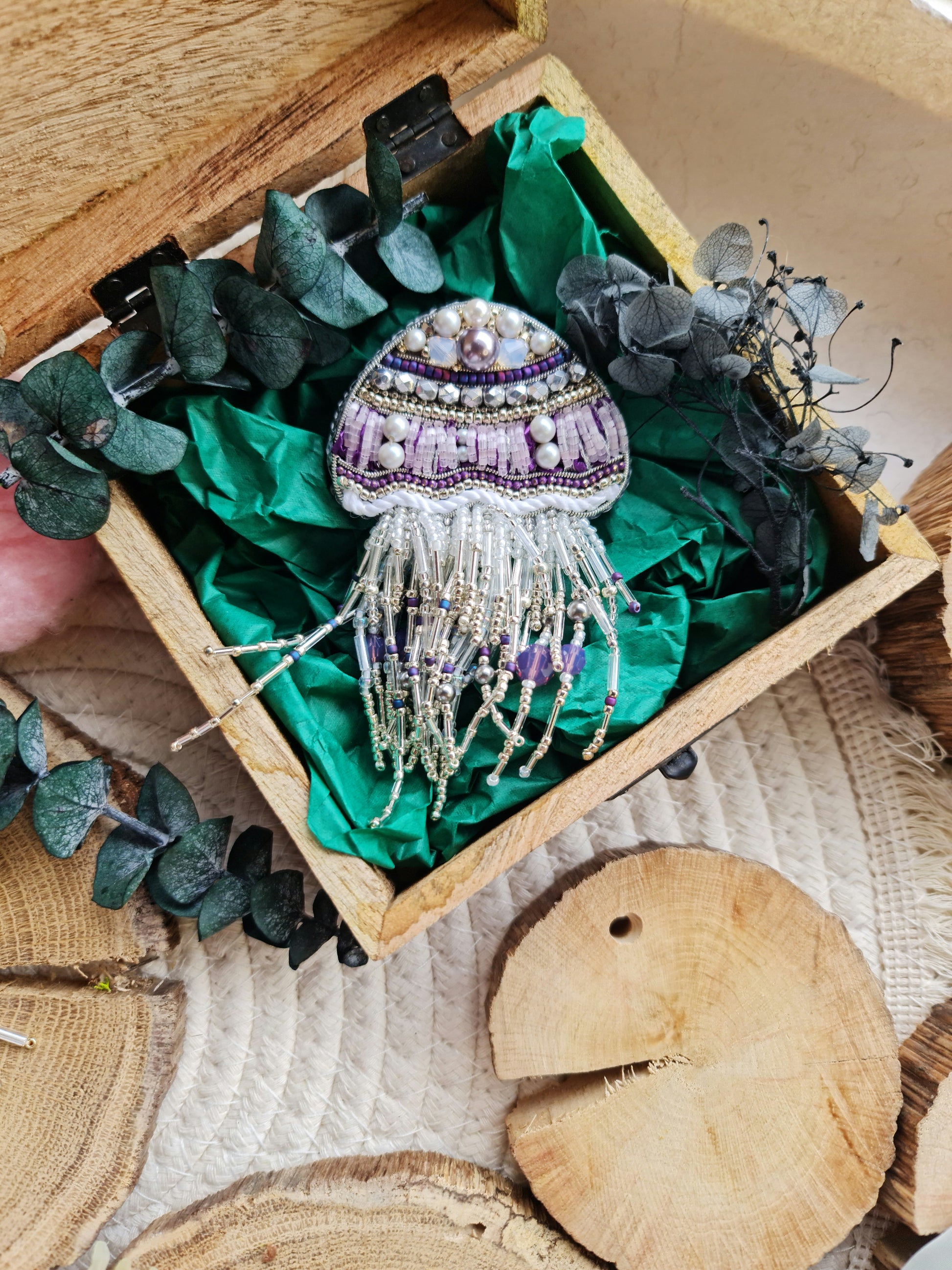 Jellyfish Beaded Brooch