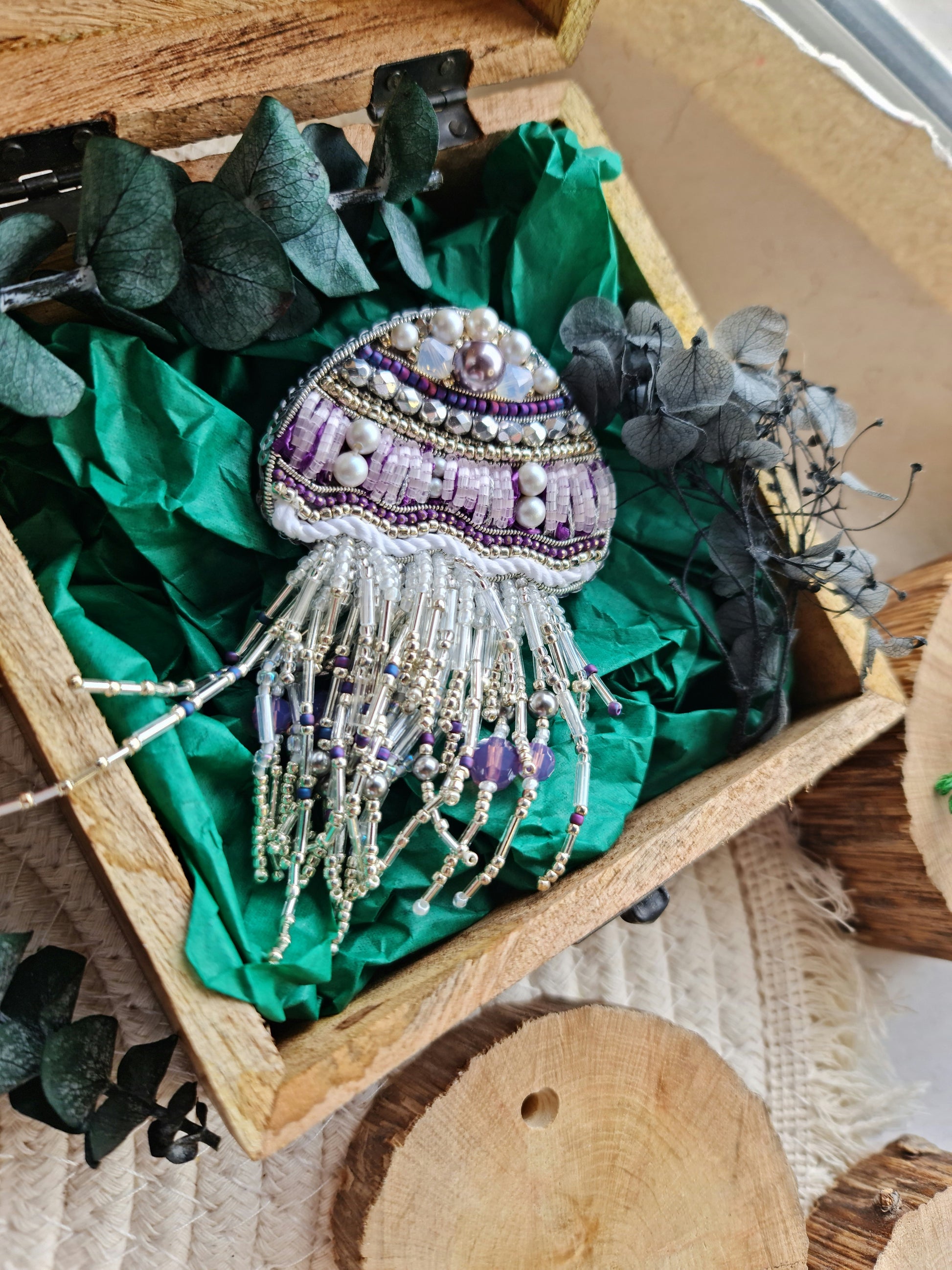 Jellyfish Beaded Brooch