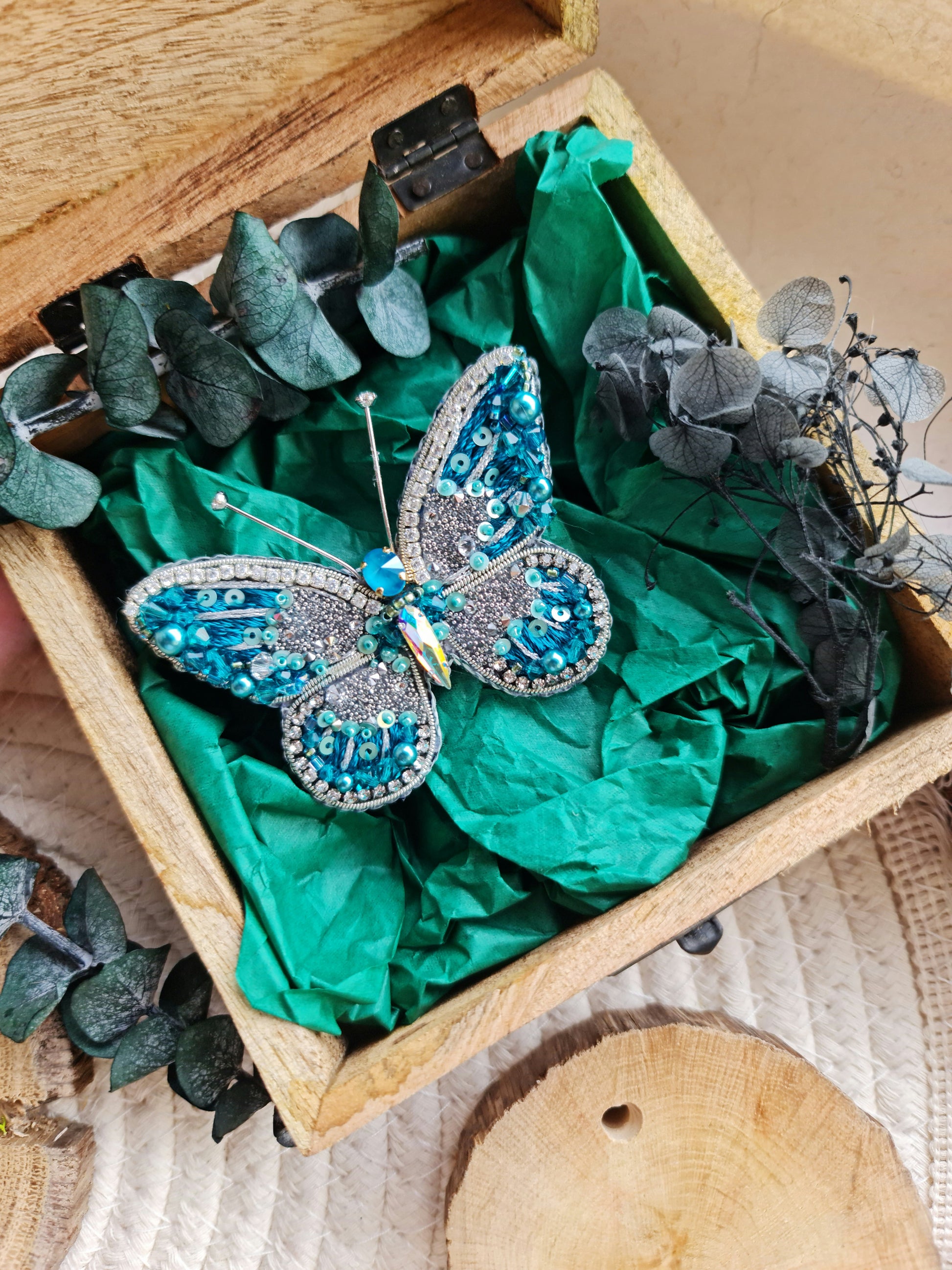 Butterfly Beaded Brooch, Hand Embroidered Insect Pin