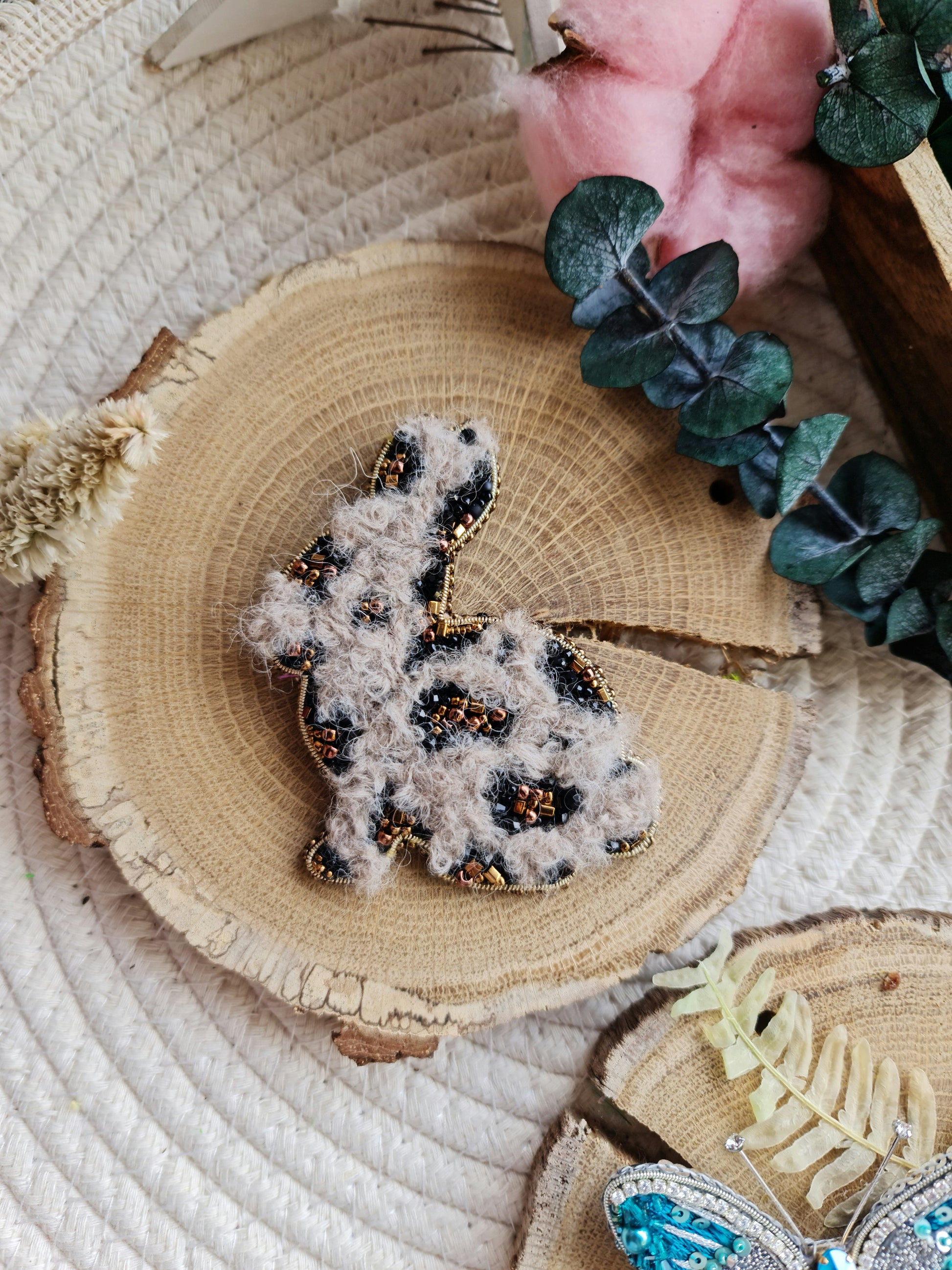 Spotted Bunny Beaded Brooch