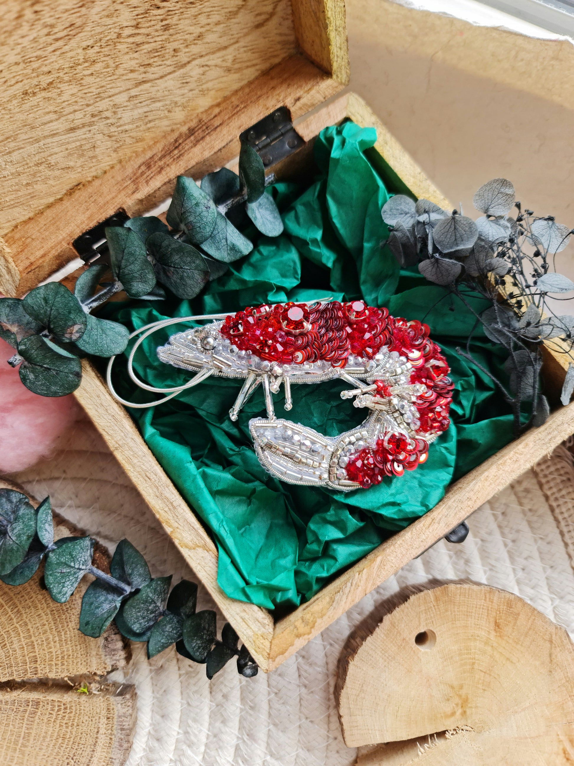 Shrimp beaded brooch, Beachy jewelry, Brooches for women,  unique gifts for her