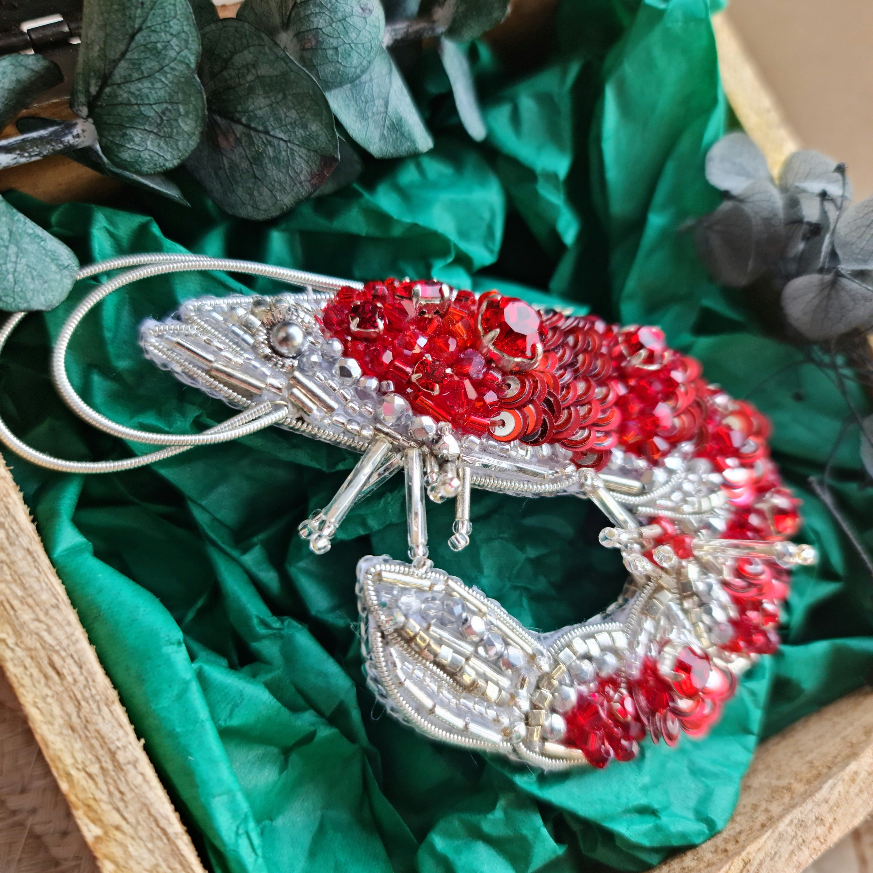 Shrimp beaded brooch, Beachy jewelry, Brooches for women,  unique gifts for her