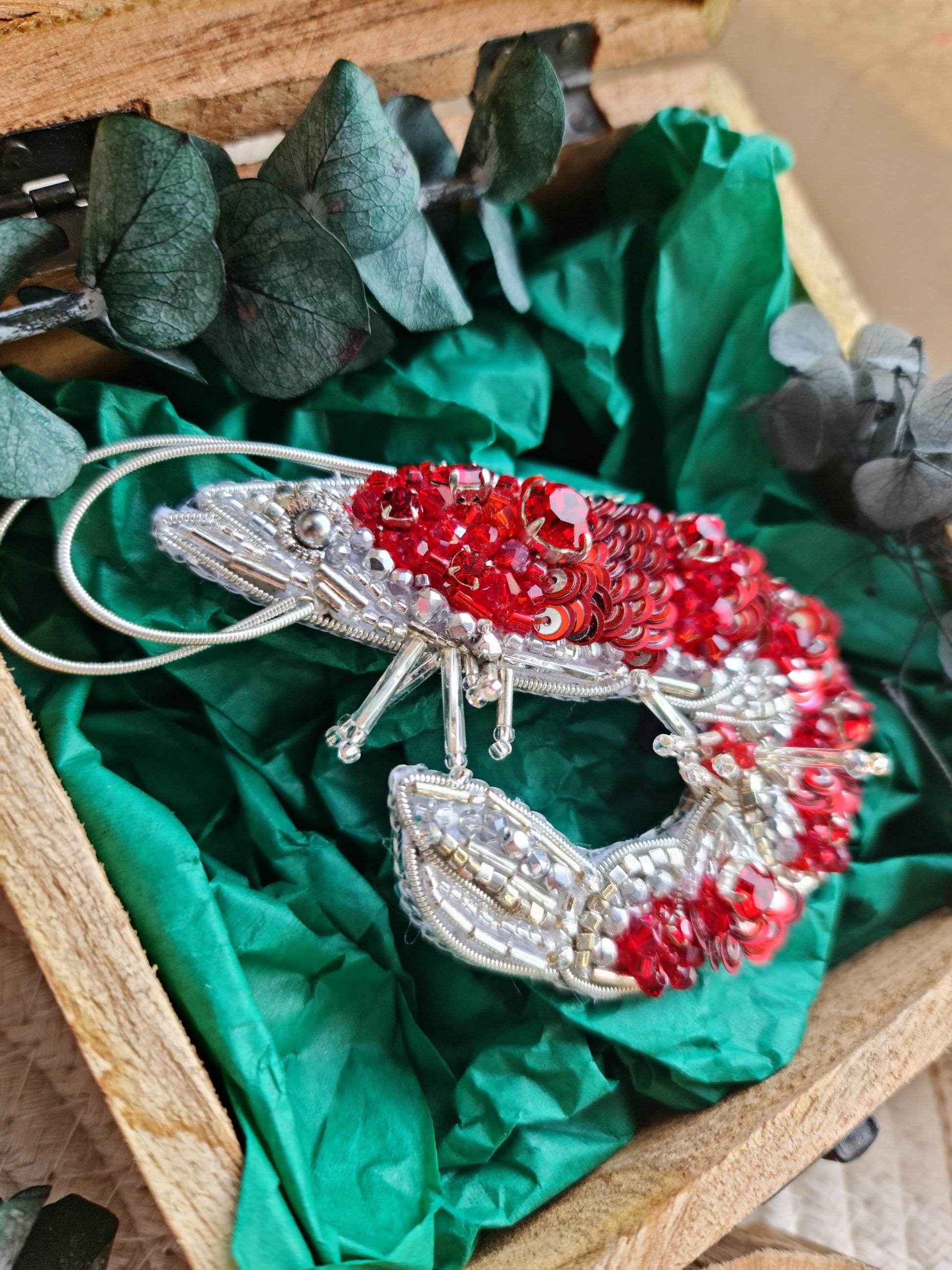Shrimp beaded brooch, Beachy jewelry, Brooches for women,  unique gifts for her