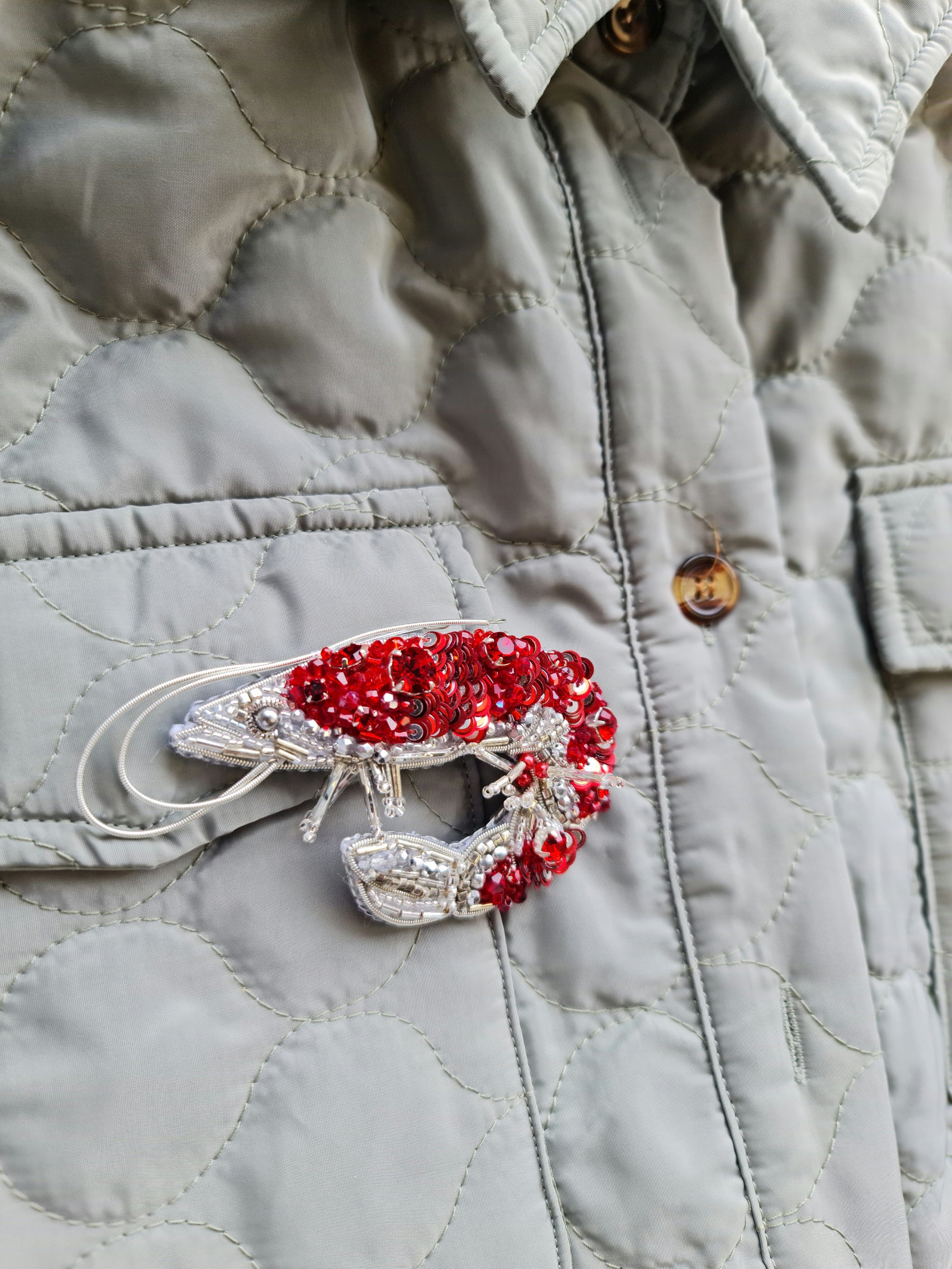 Shrimp beaded brooch, Beachy jewelry, Brooches for women,  unique gifts for her