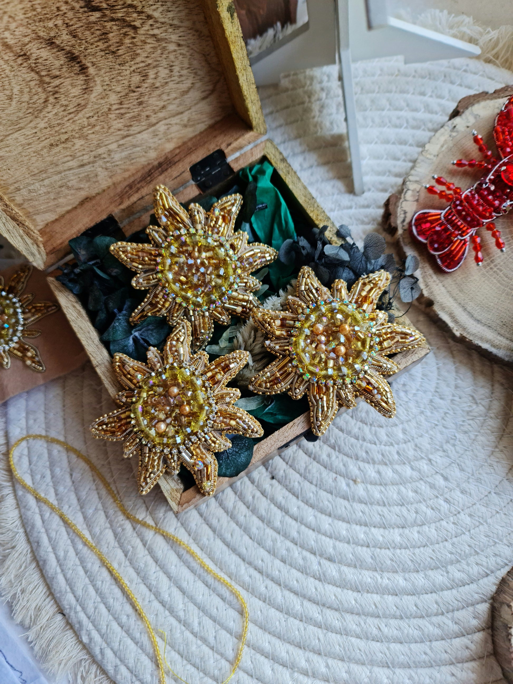 Sun and Moon Beaded Brooch
