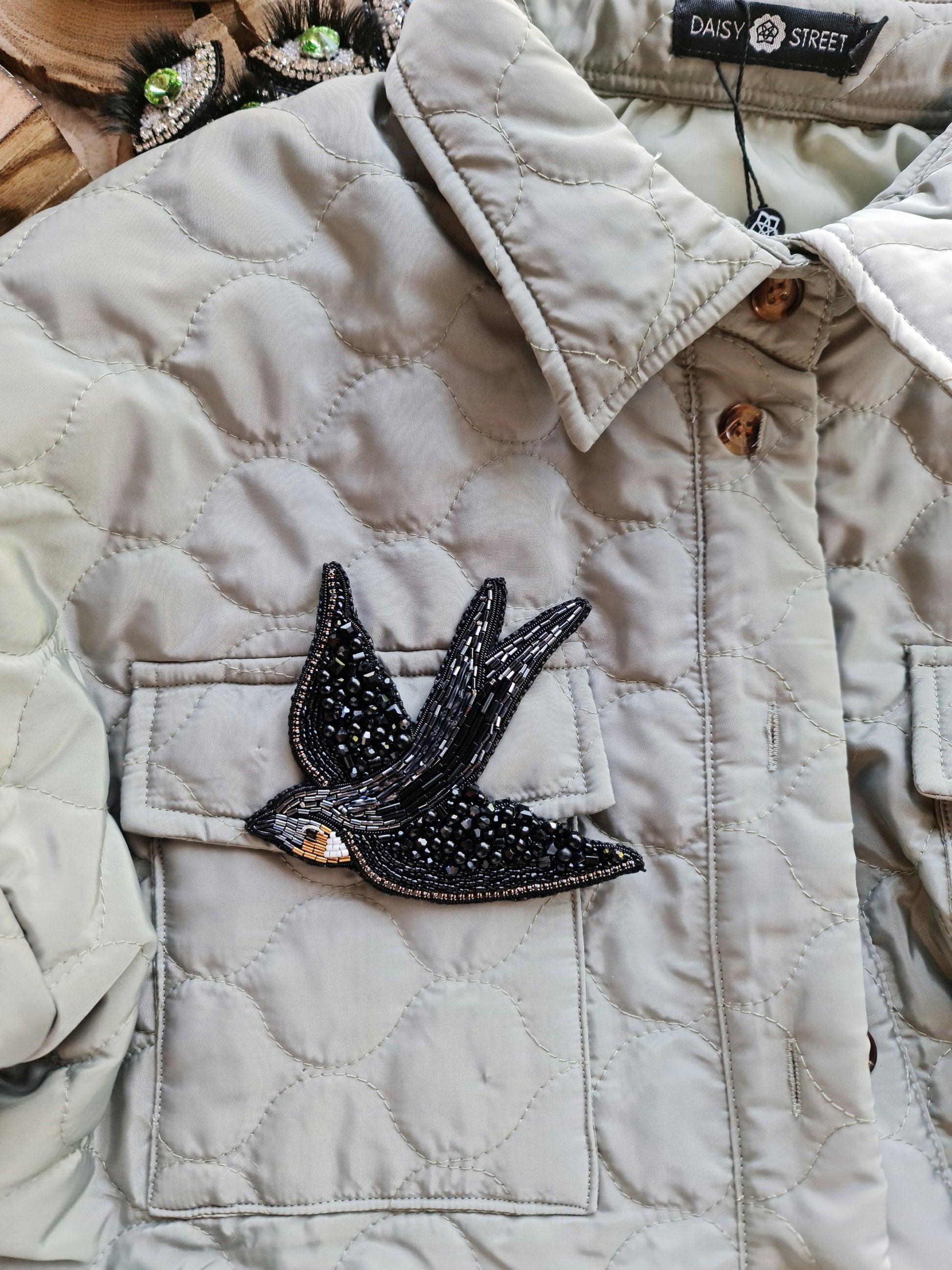 Black Swallow Beaded Brooch