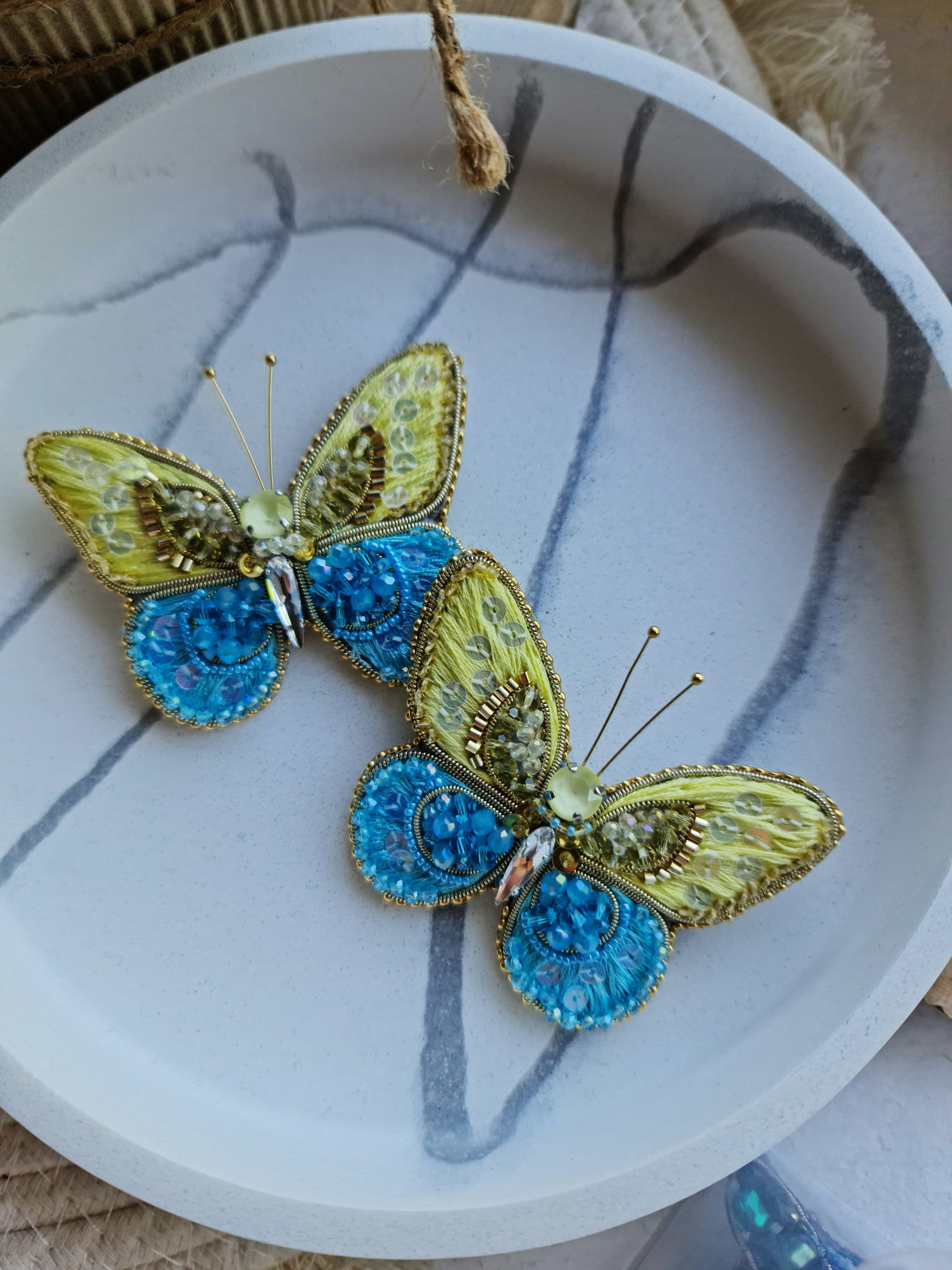 Butterfly Beaded Brooch, Hand Embroidered Insect Pin