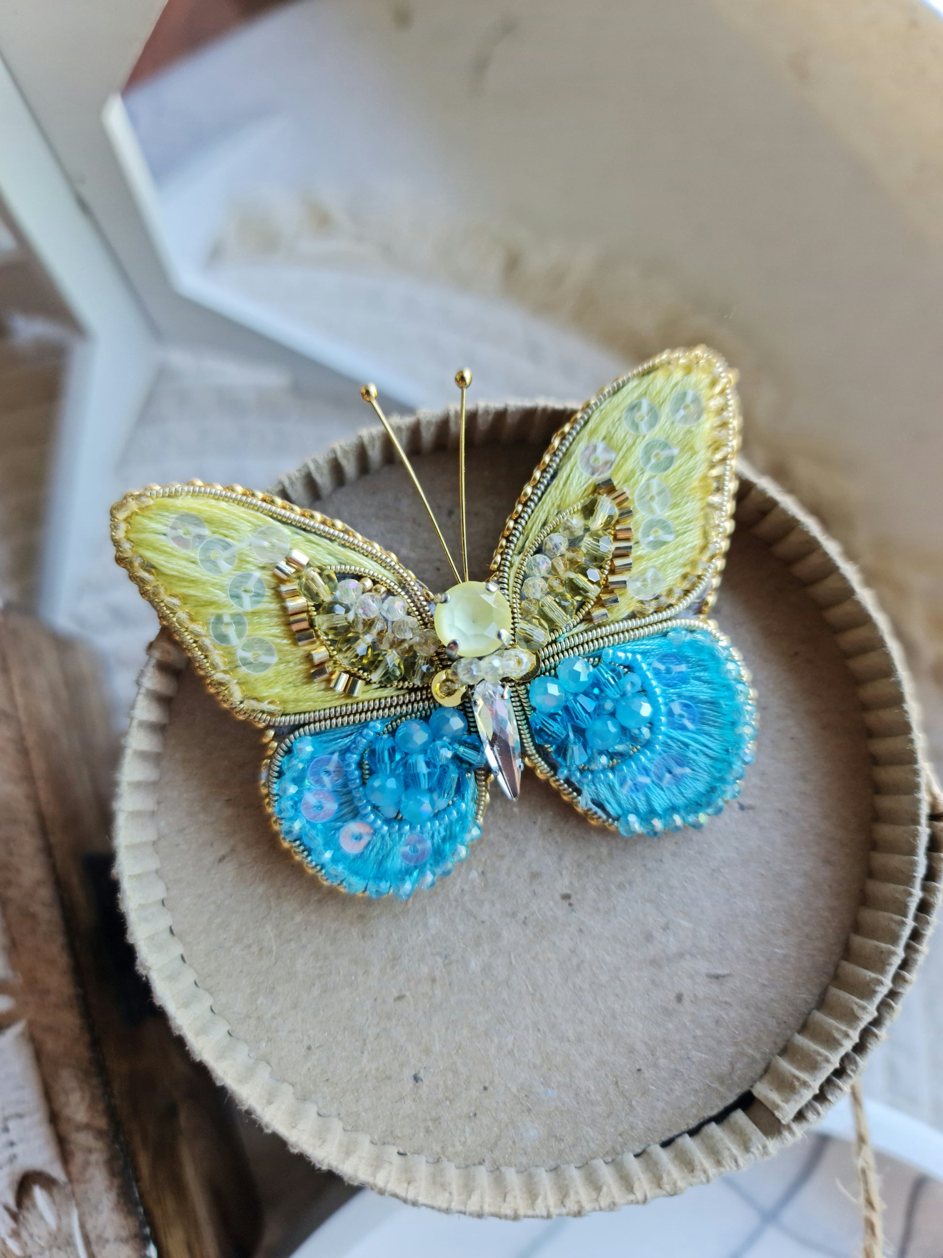 Butterfly Beaded Brooch, Hand Embroidered Insect Pin