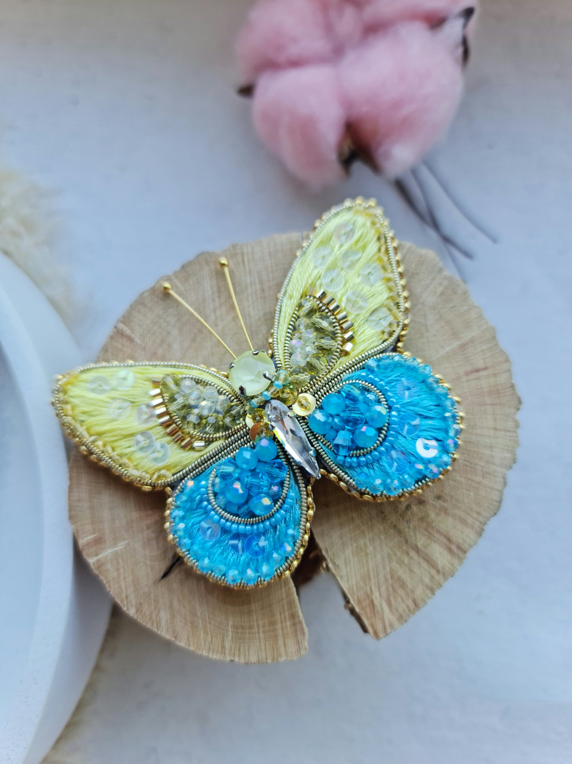 Butterfly Beaded Brooch, Hand Embroidered Insect Pin