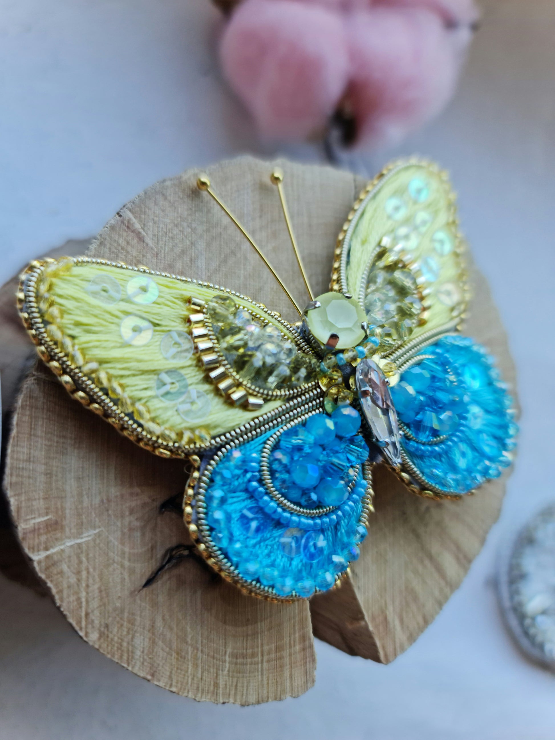 Butterfly Beaded Brooch, Hand Embroidered Insect Pin