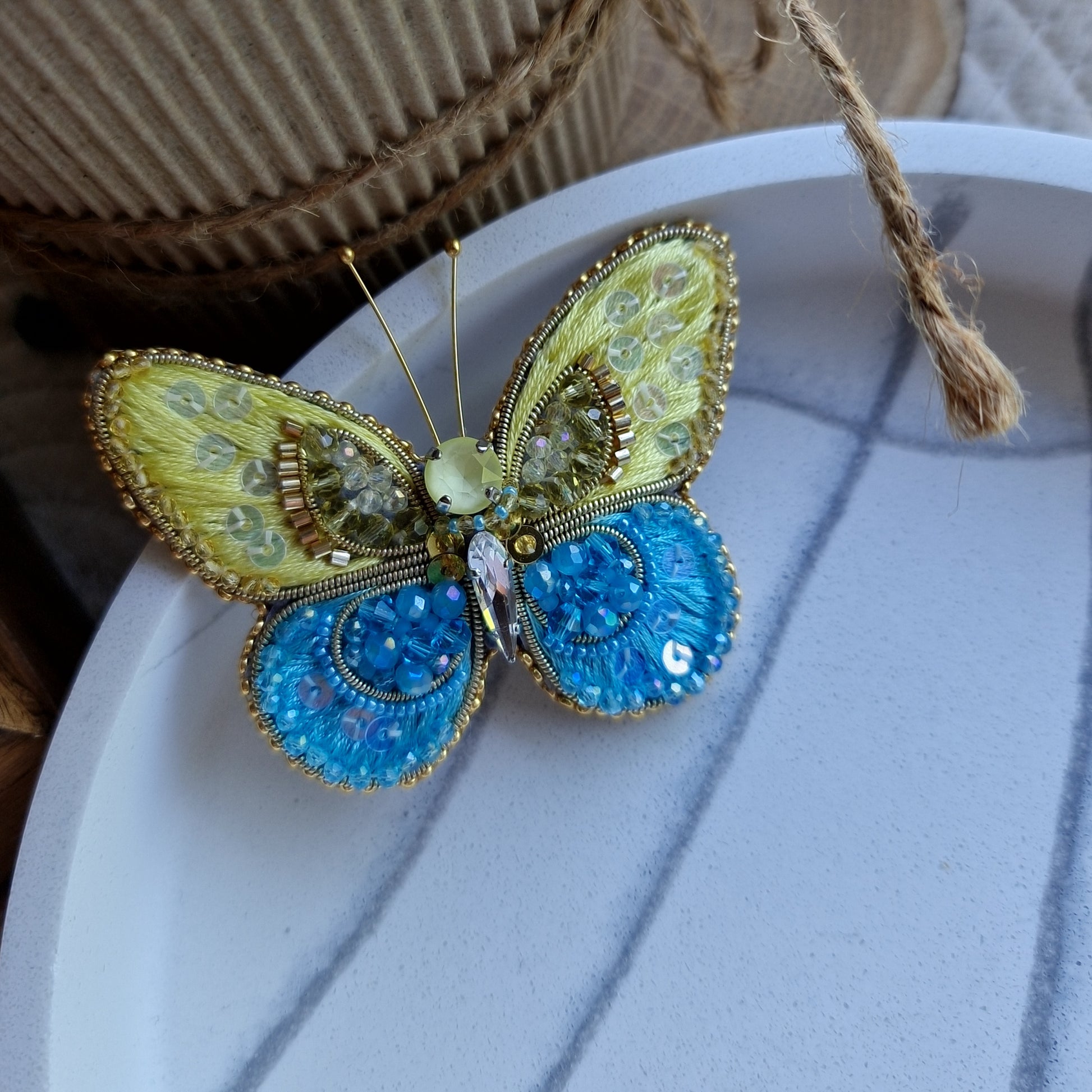 Butterfly Beaded Brooch, Hand Embroidered Insect Pin