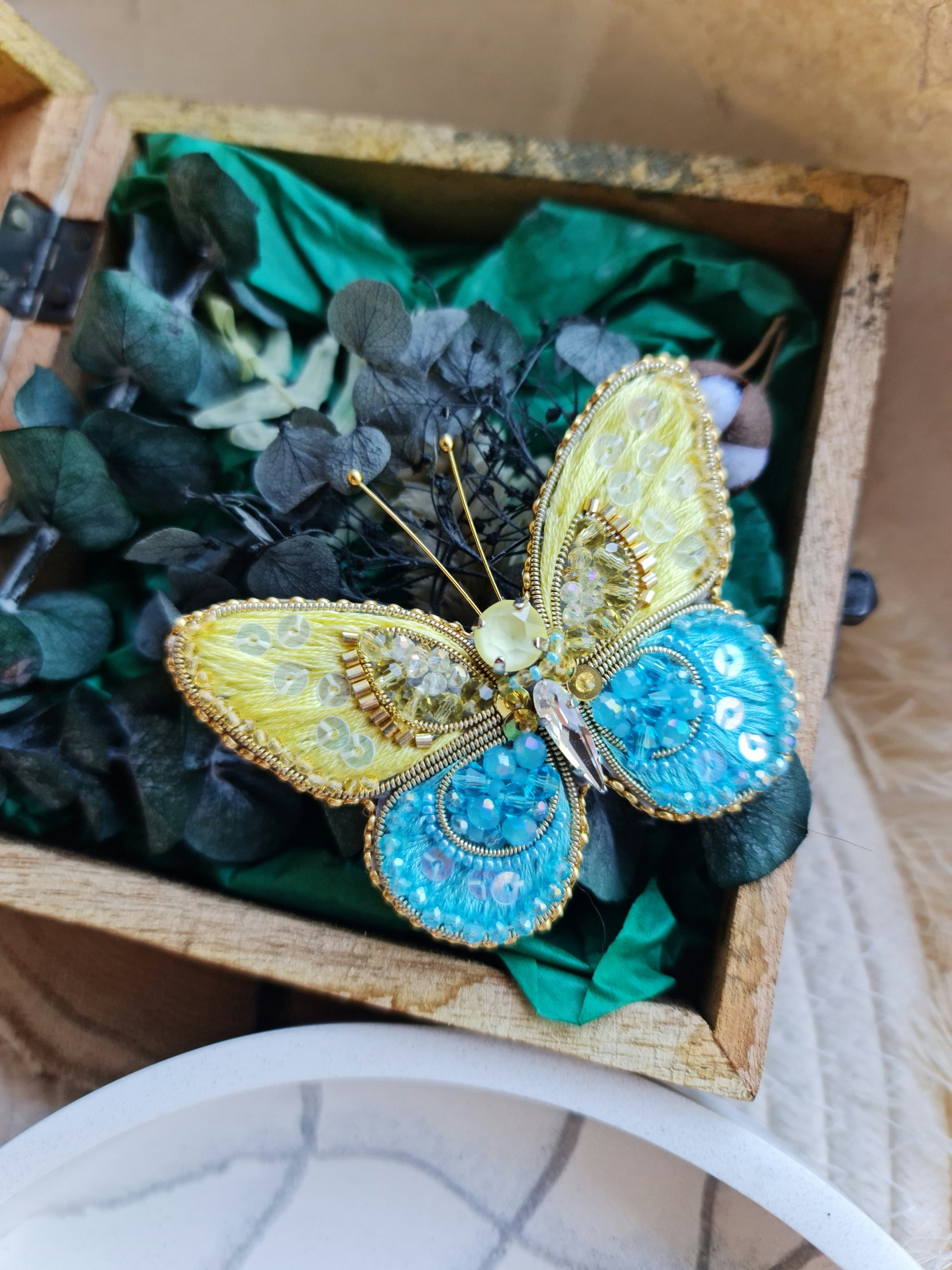 Butterfly Beaded Brooch, Hand Embroidered Insect Pin