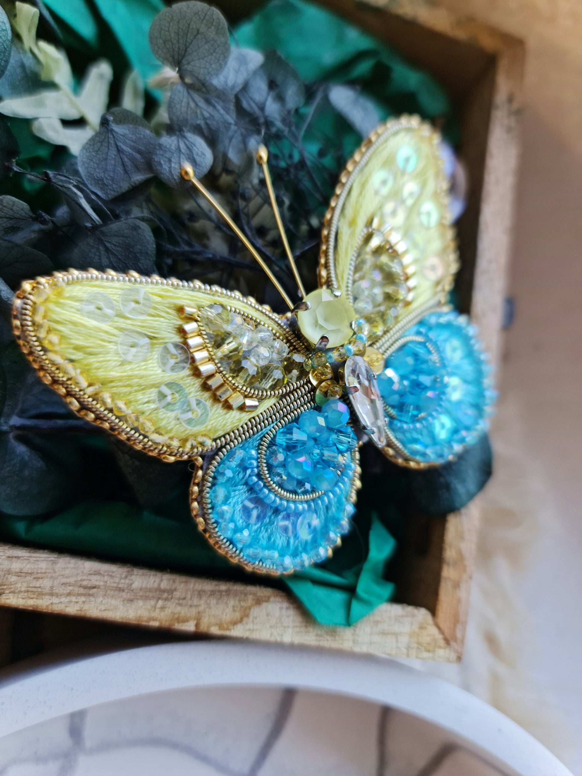 Butterfly Beaded Brooch, Hand Embroidered Insect Pin