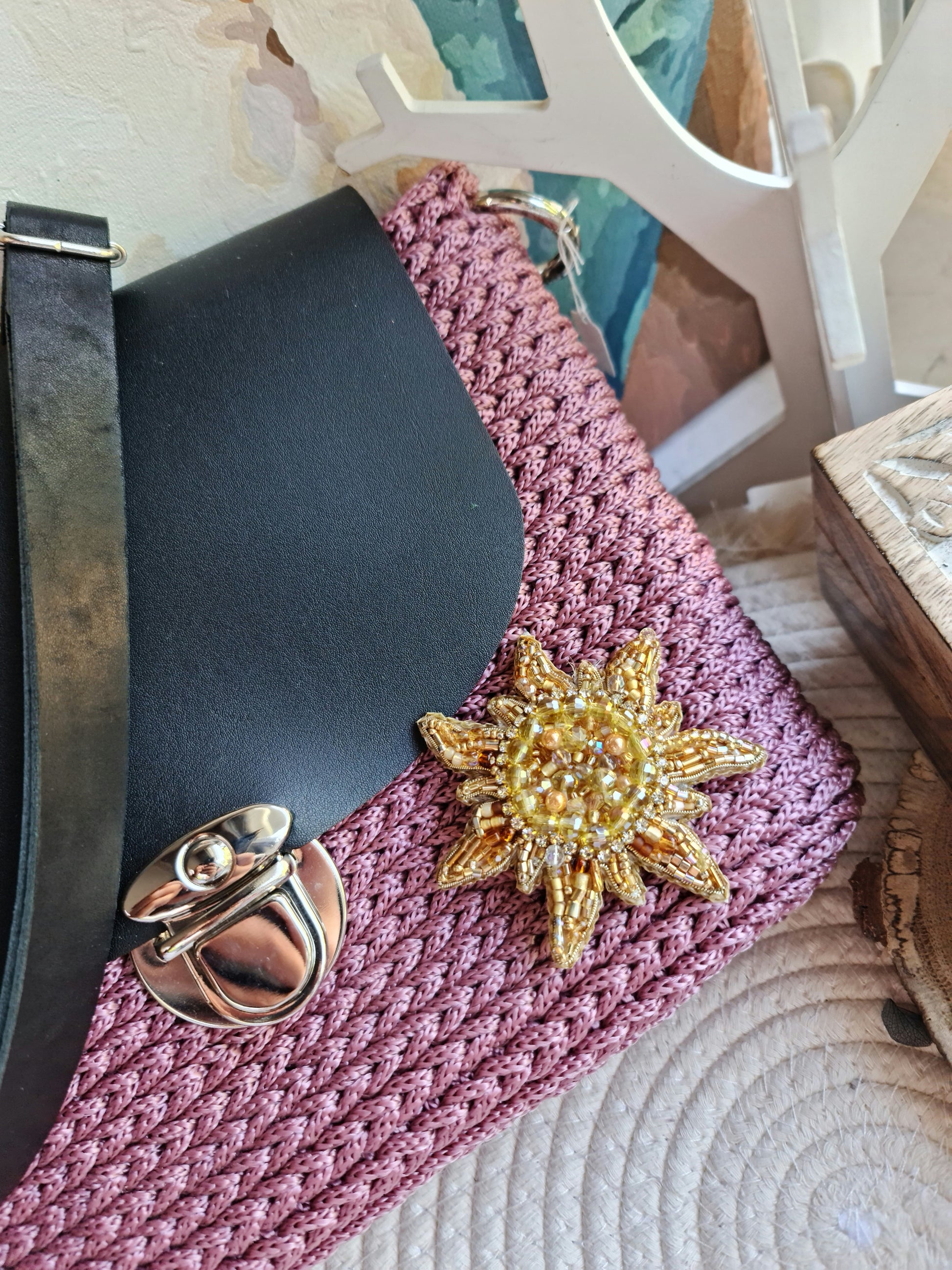Sun and Moon Beaded Brooch