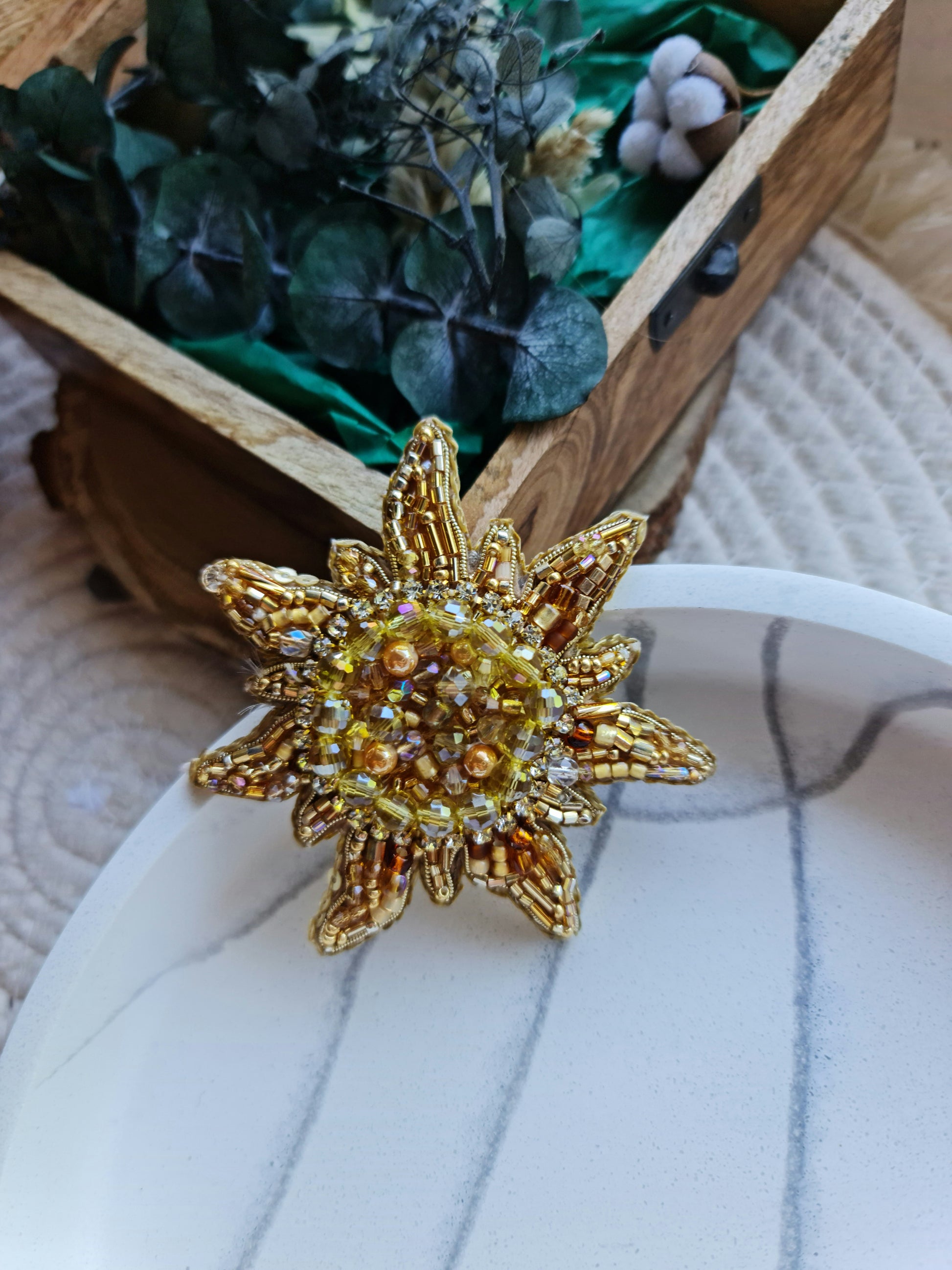 Sun and Moon Beaded Brooch