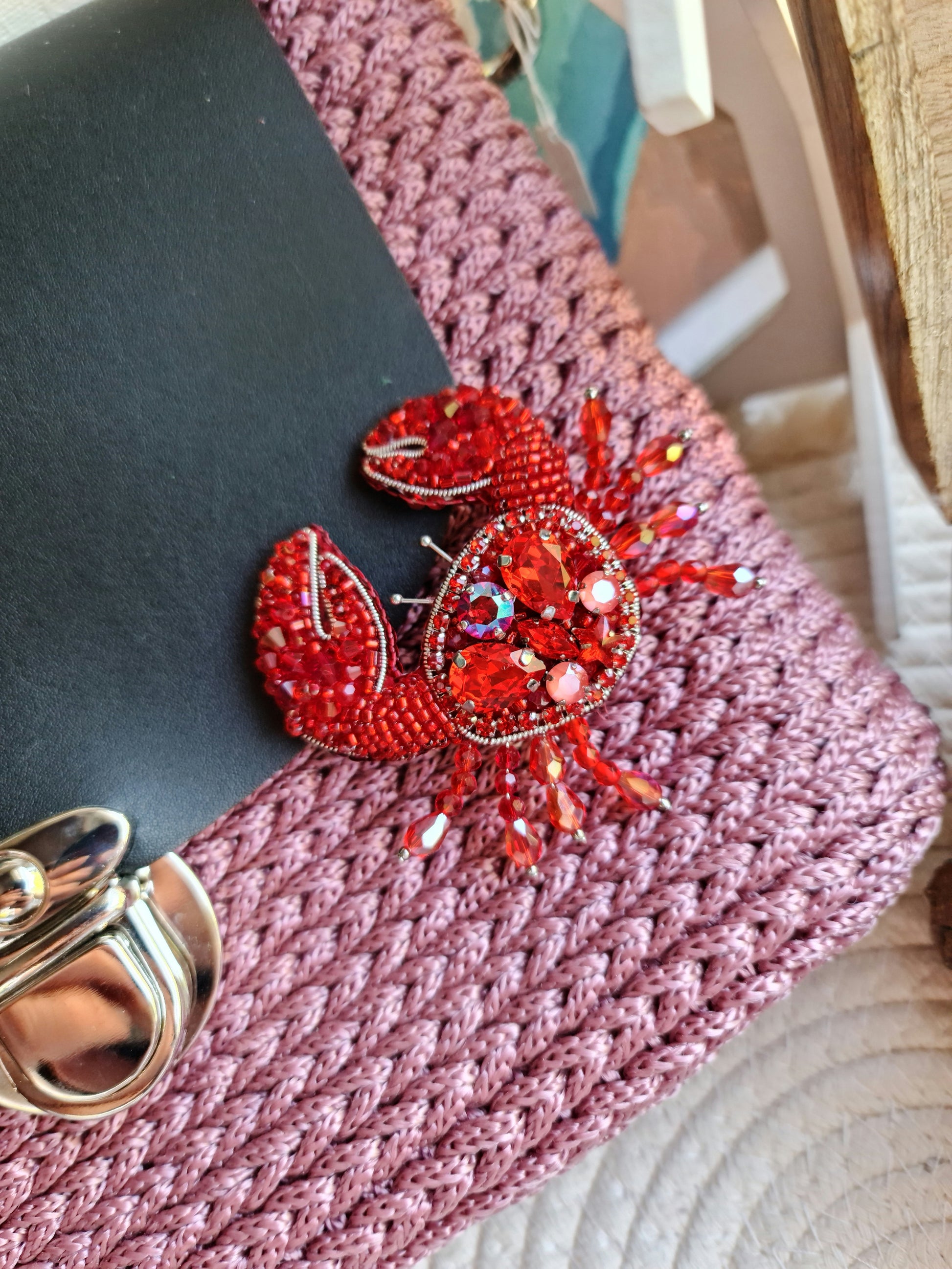 Crab Beaded Brooch