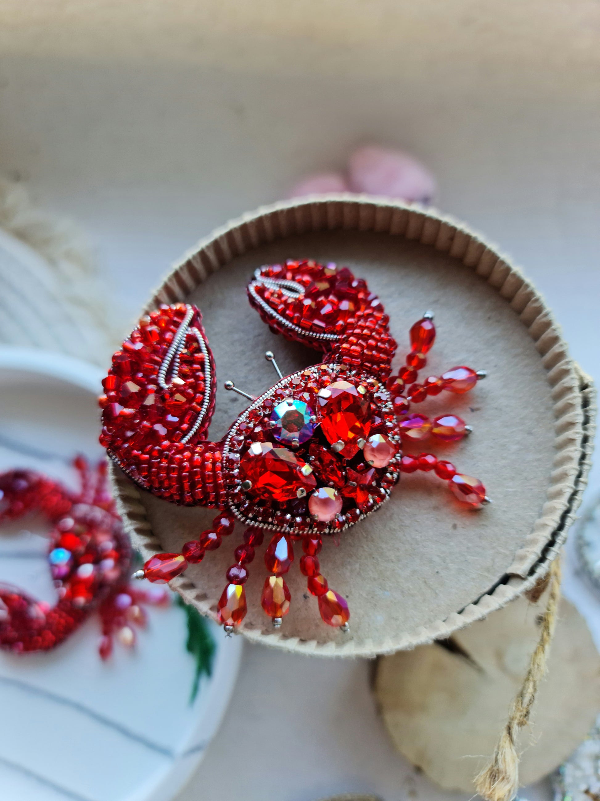 Crab Beaded Brooch