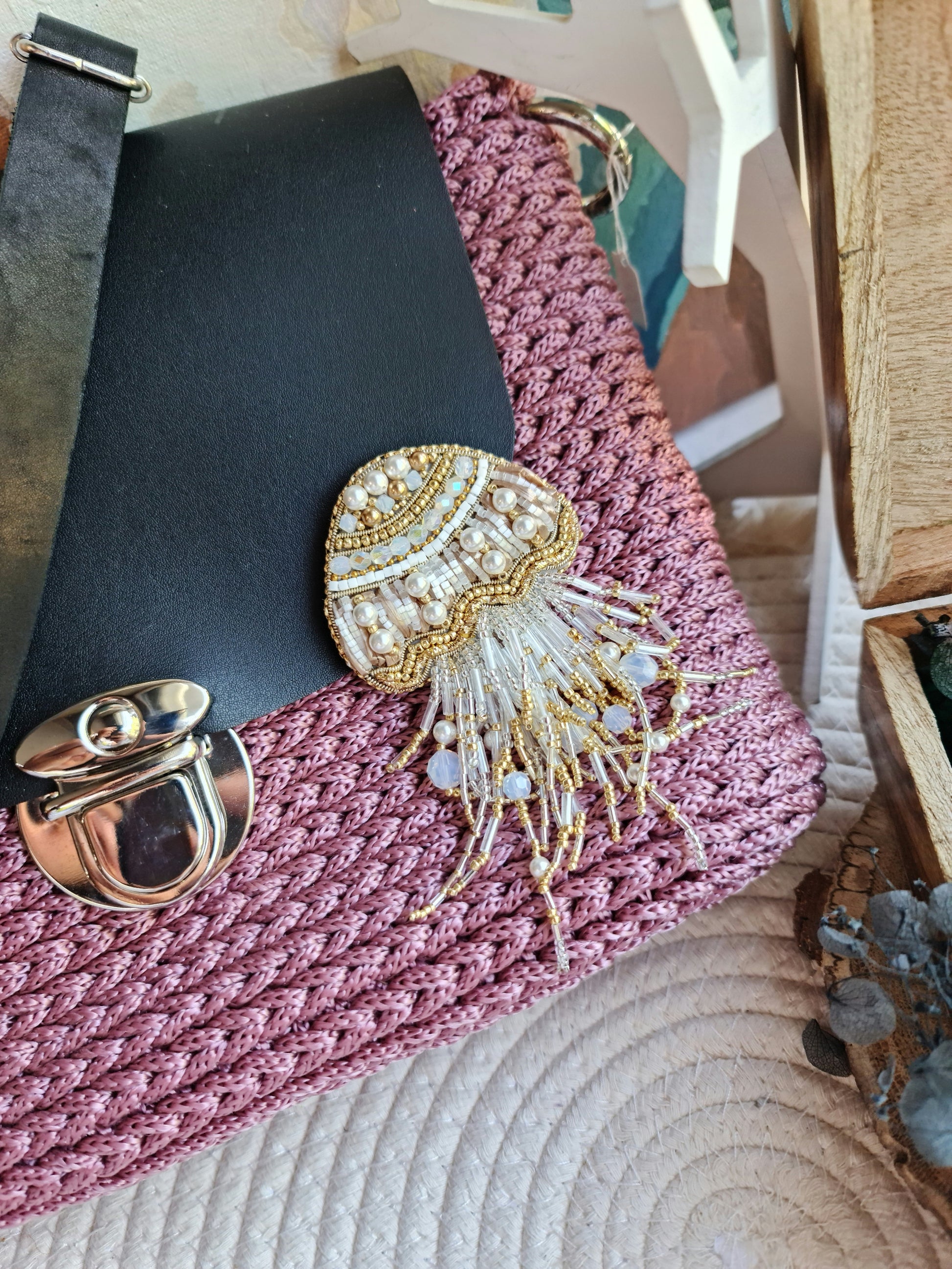 Jellyfish Beaded Brooch