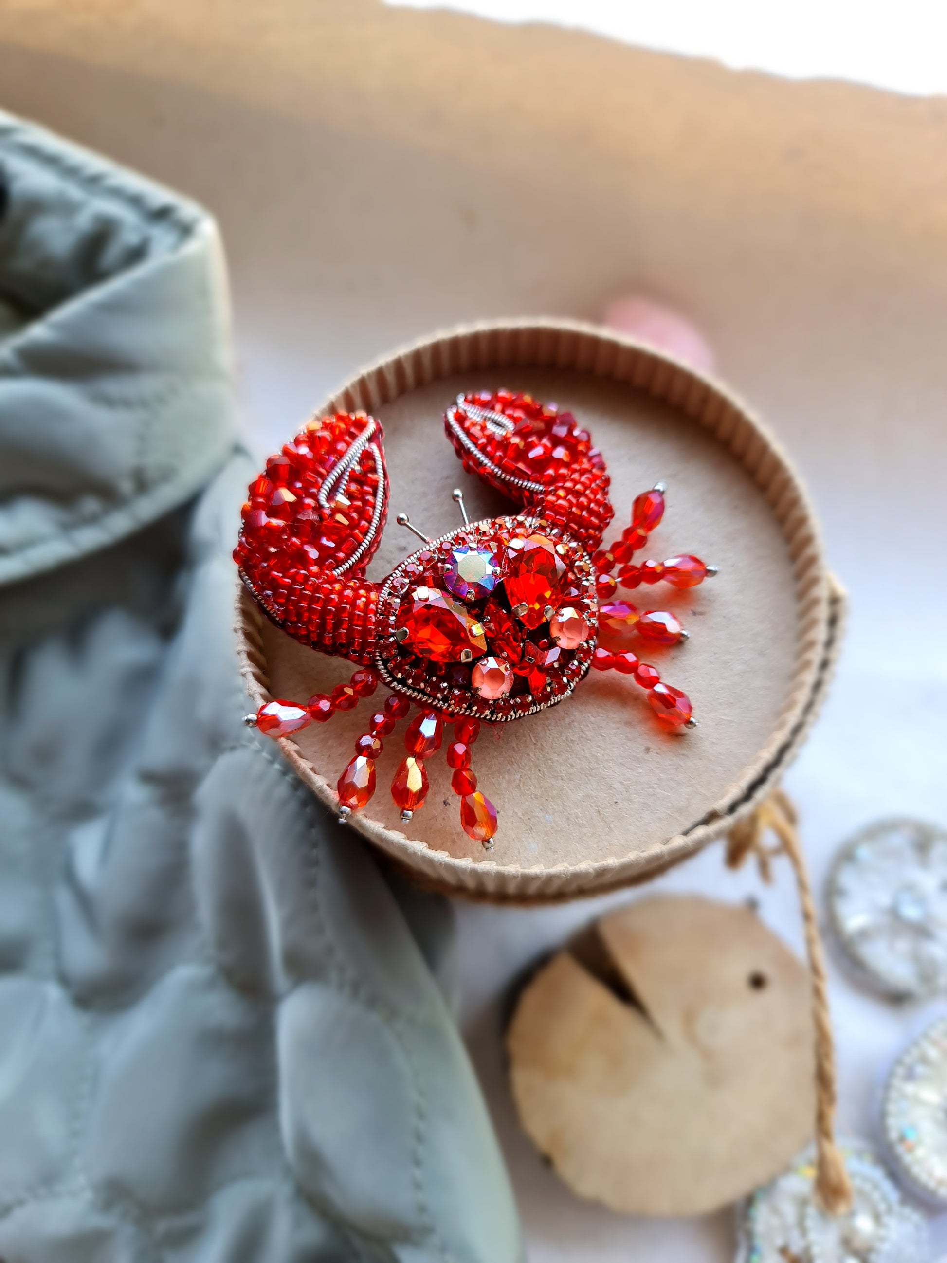 Crab Beaded Brooch