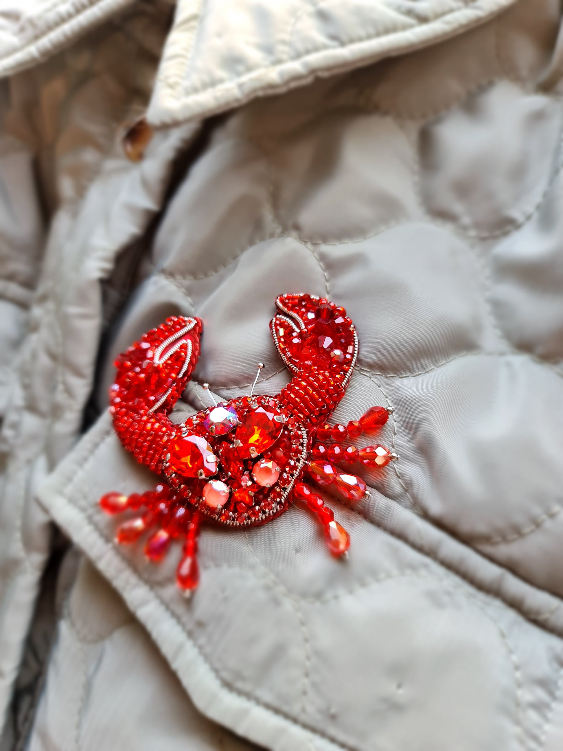 Crab Beaded Brooch