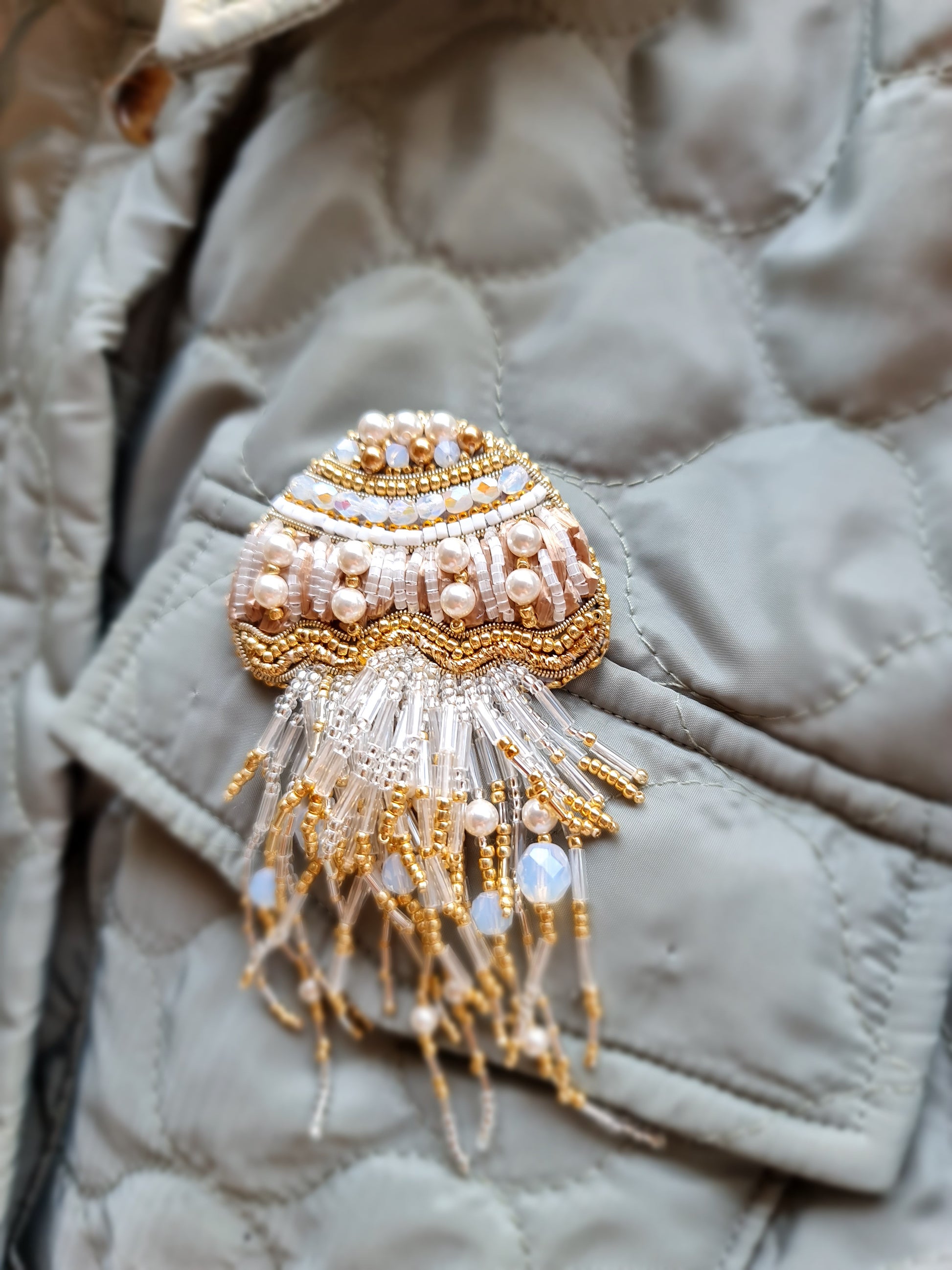 Jellyfish Beaded Brooch