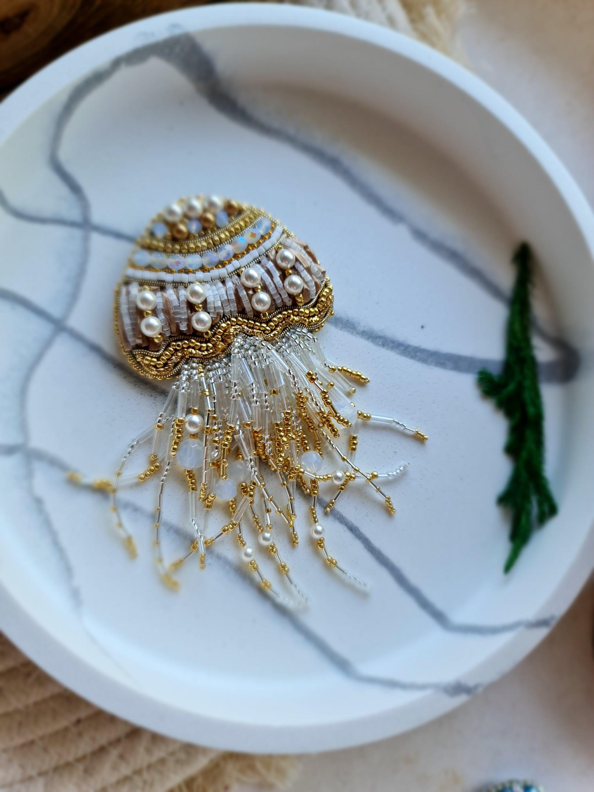 Jellyfish Beaded Brooch