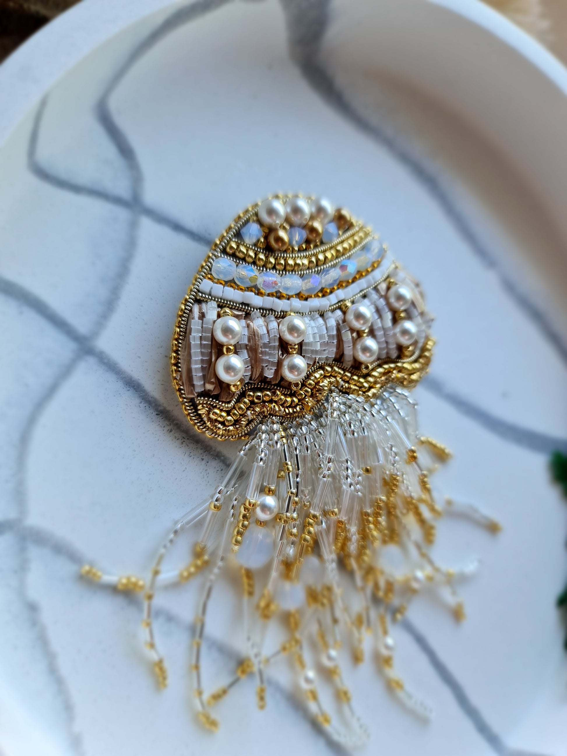 Jellyfish Beaded Brooch