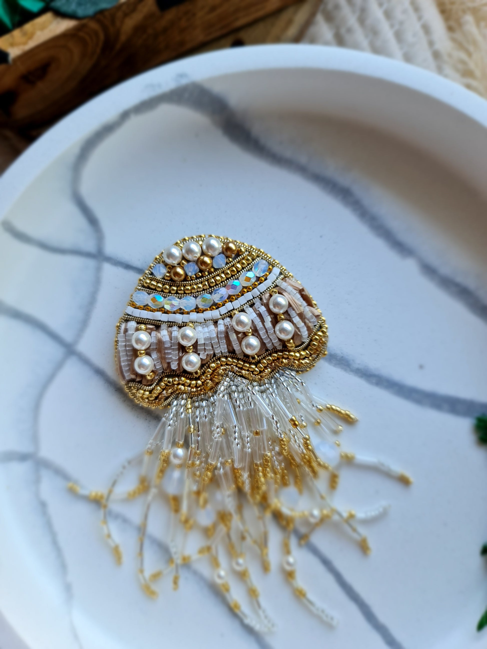 Jellyfish Beaded Brooch