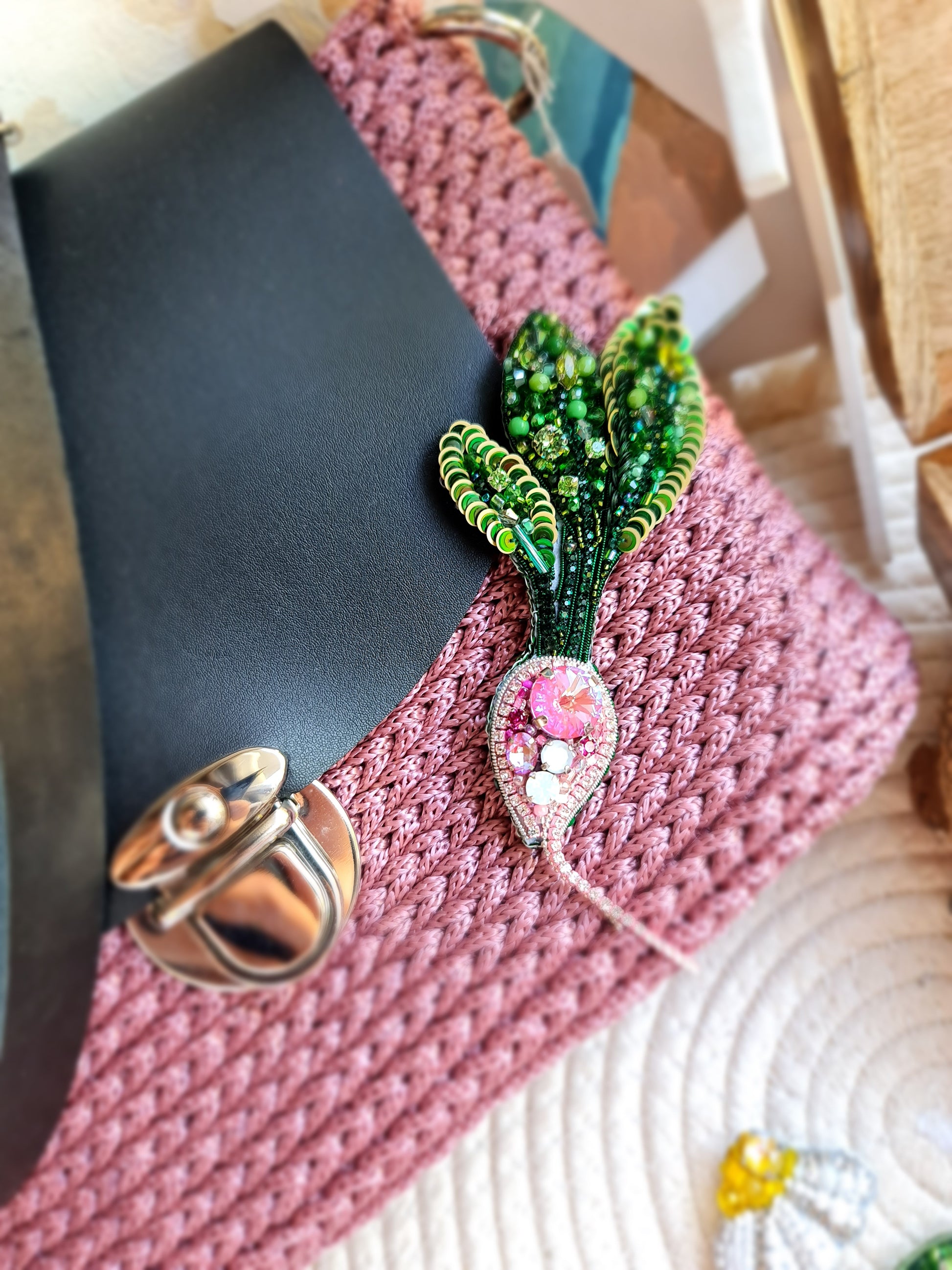 Radish Beaded Brooch or Keychain