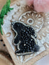 Black mini bunny beaded brooch hand embroidered with beads crystals and pearl details