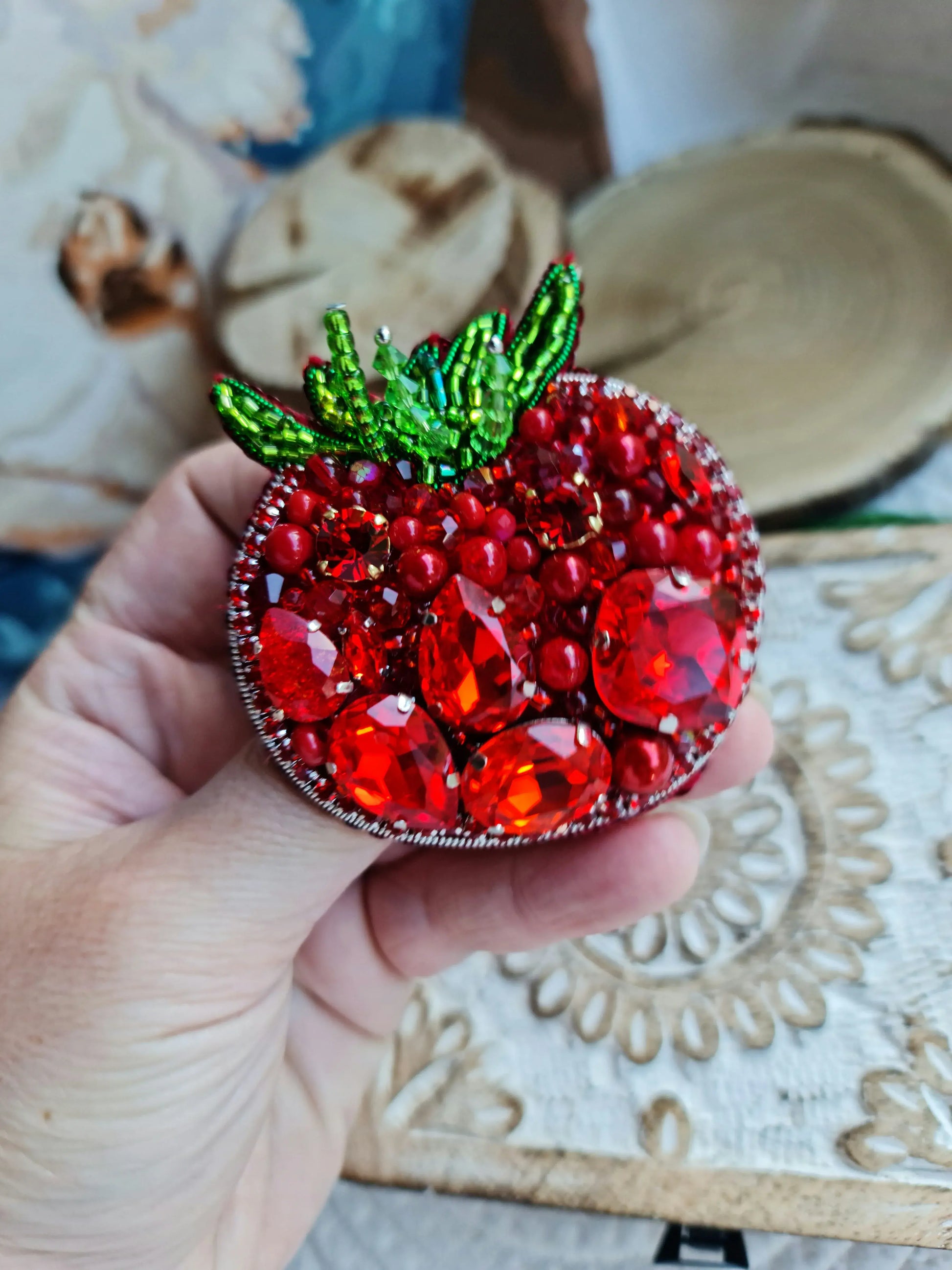 Tomato Beaded Brooch