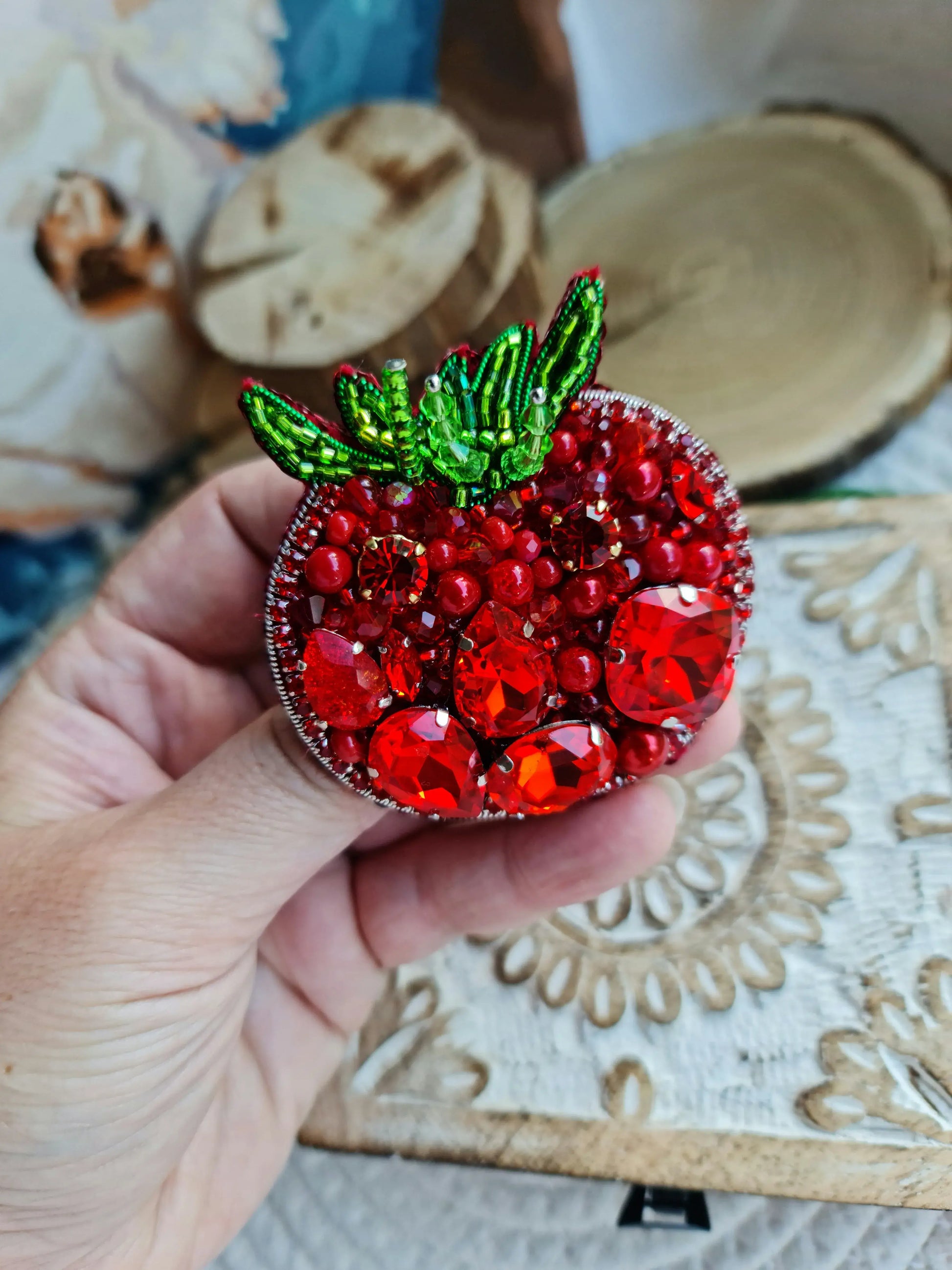 Tomato Beaded Brooch