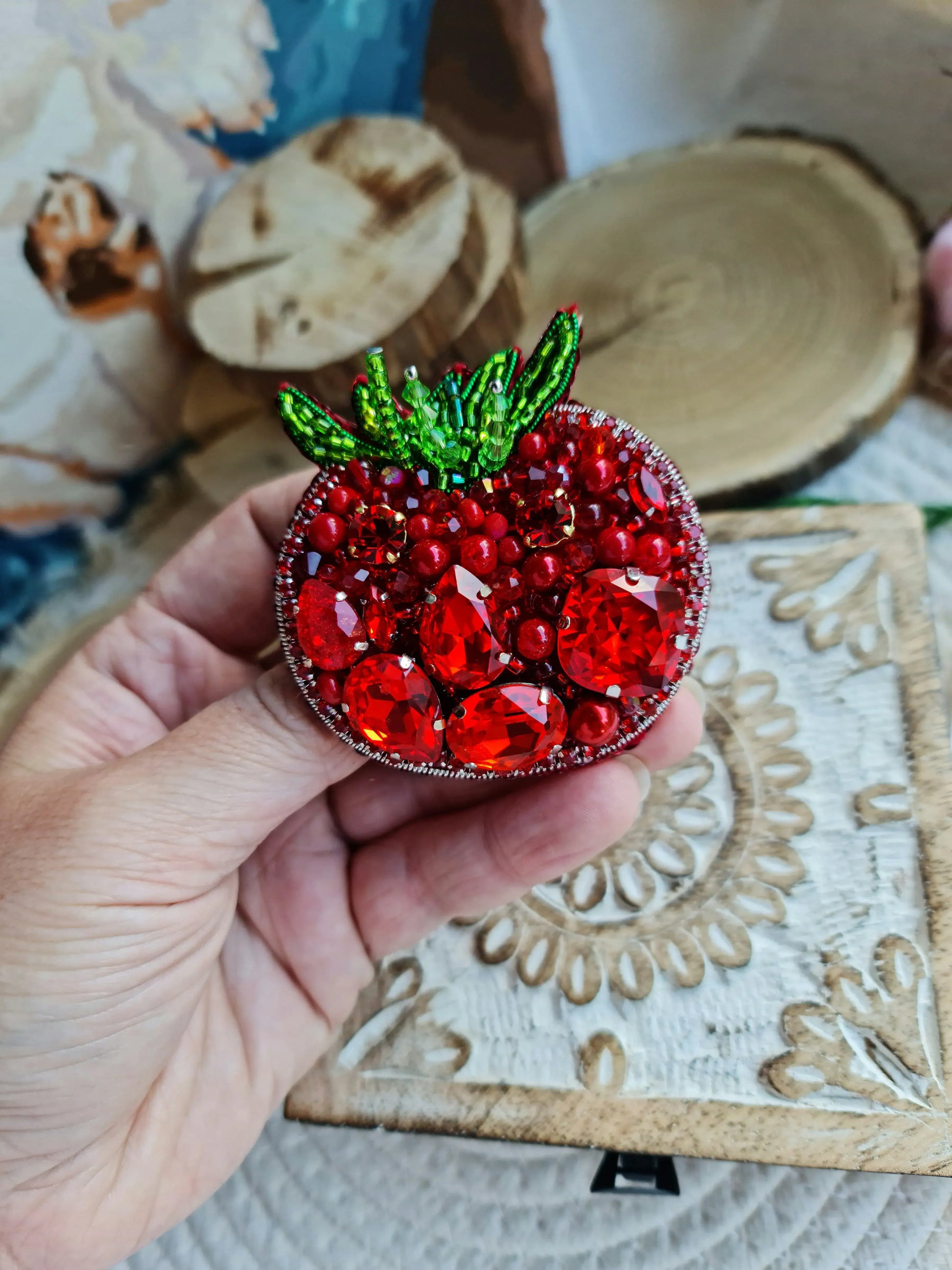 Tomato Beaded Brooch