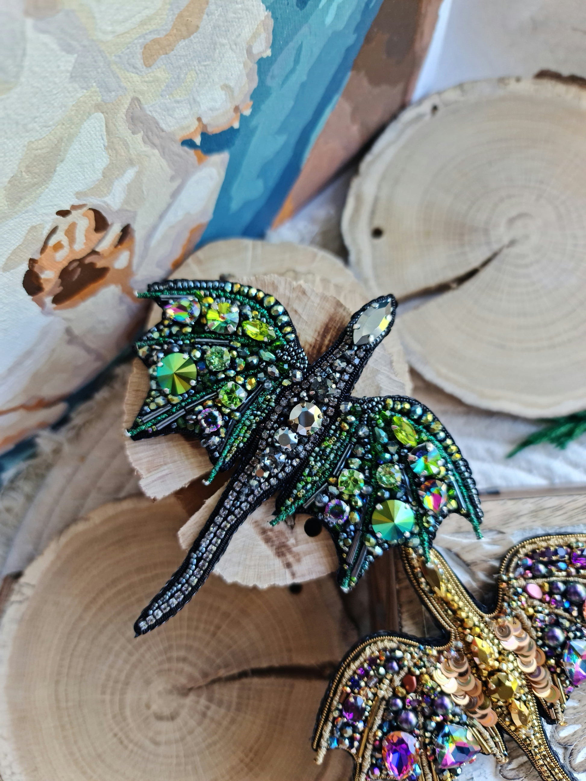 Crystal Dragon Beaded Brooch