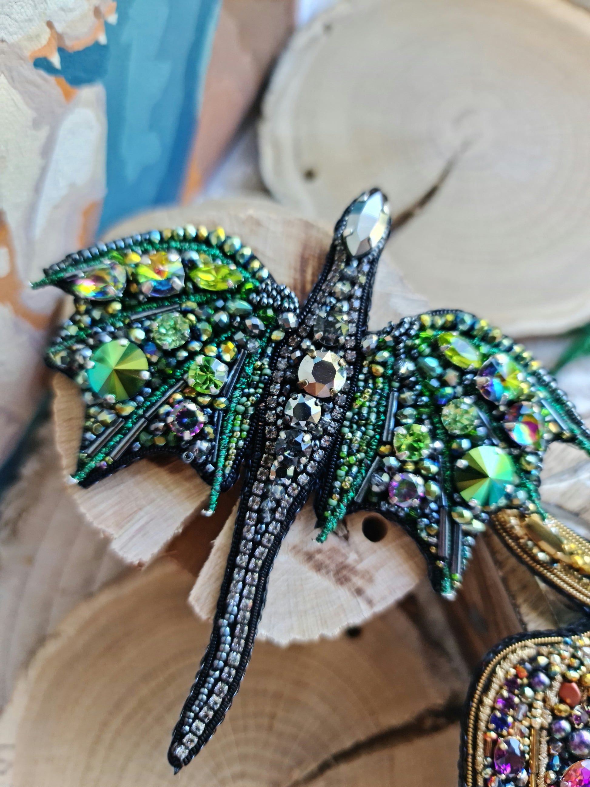 Crystal dragon beaded brooches hand embroidered in gold silver green and blue colors