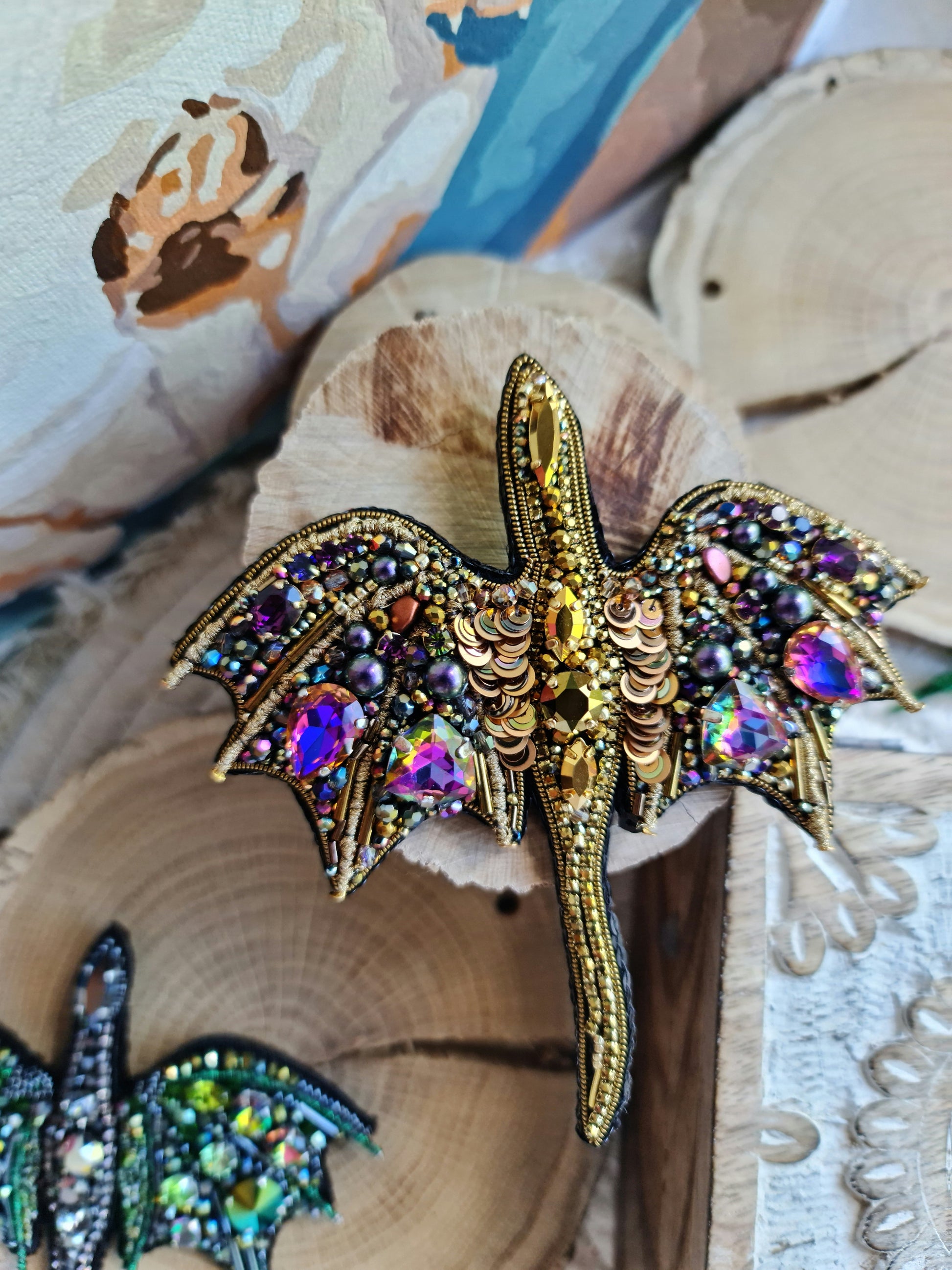 Crystal Dragon Beaded Brooch