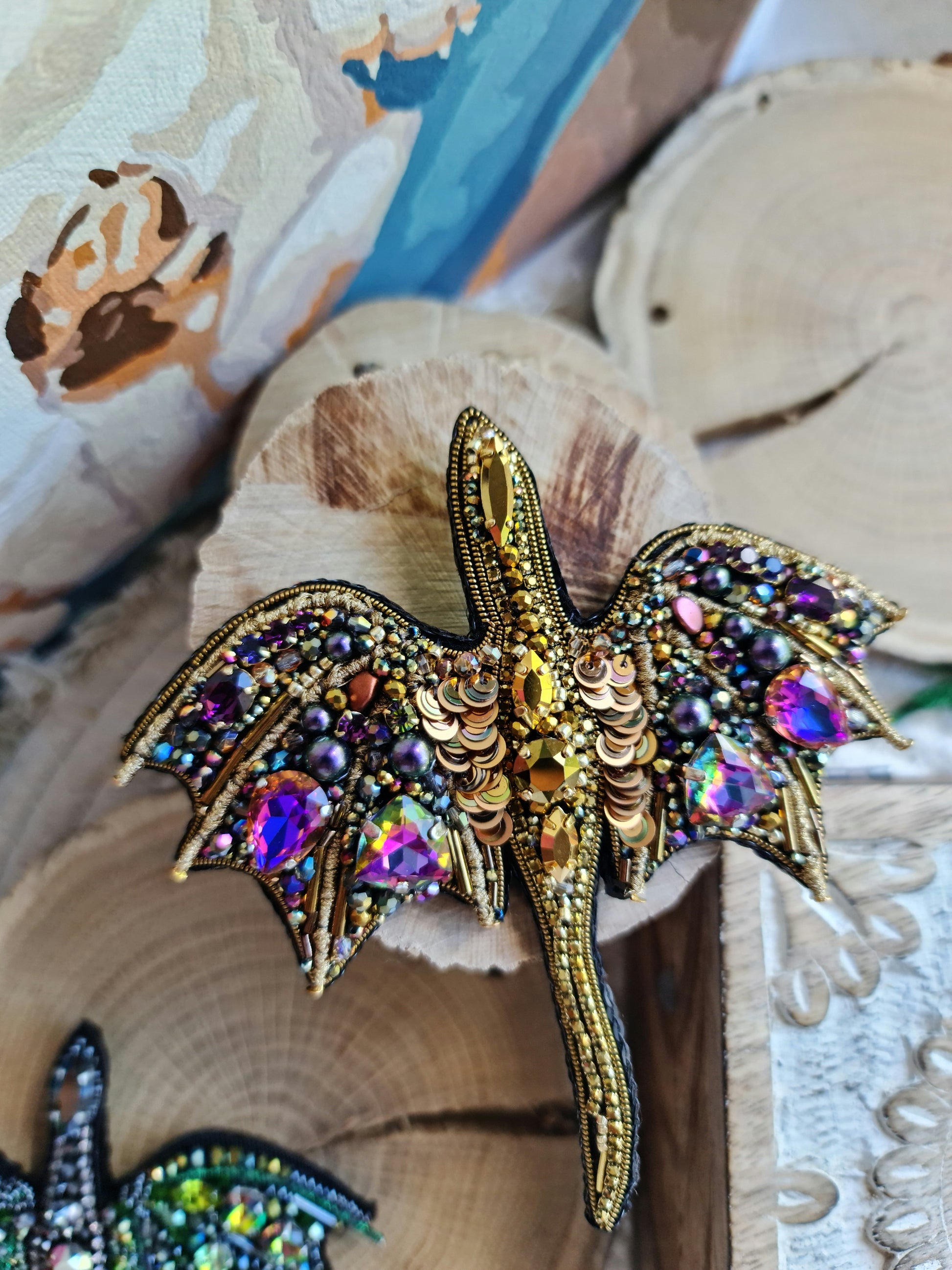 Crystal Dragon Beaded Brooch