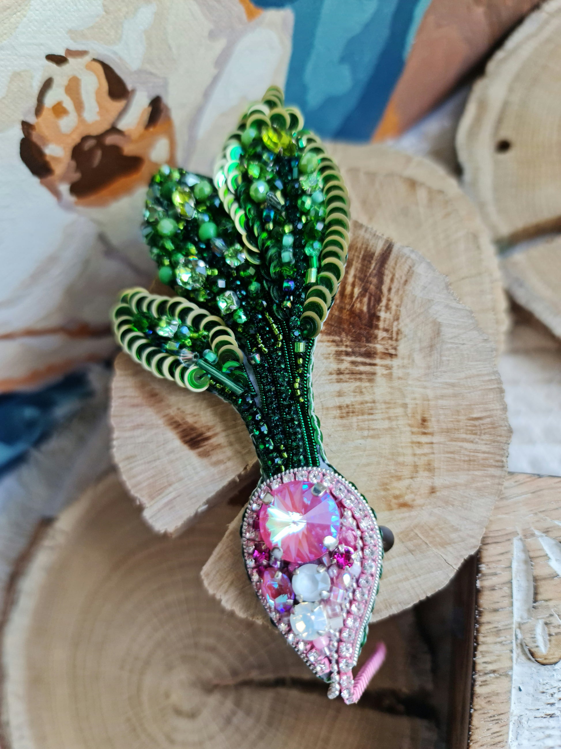 Radish Beaded Brooch or Keychain