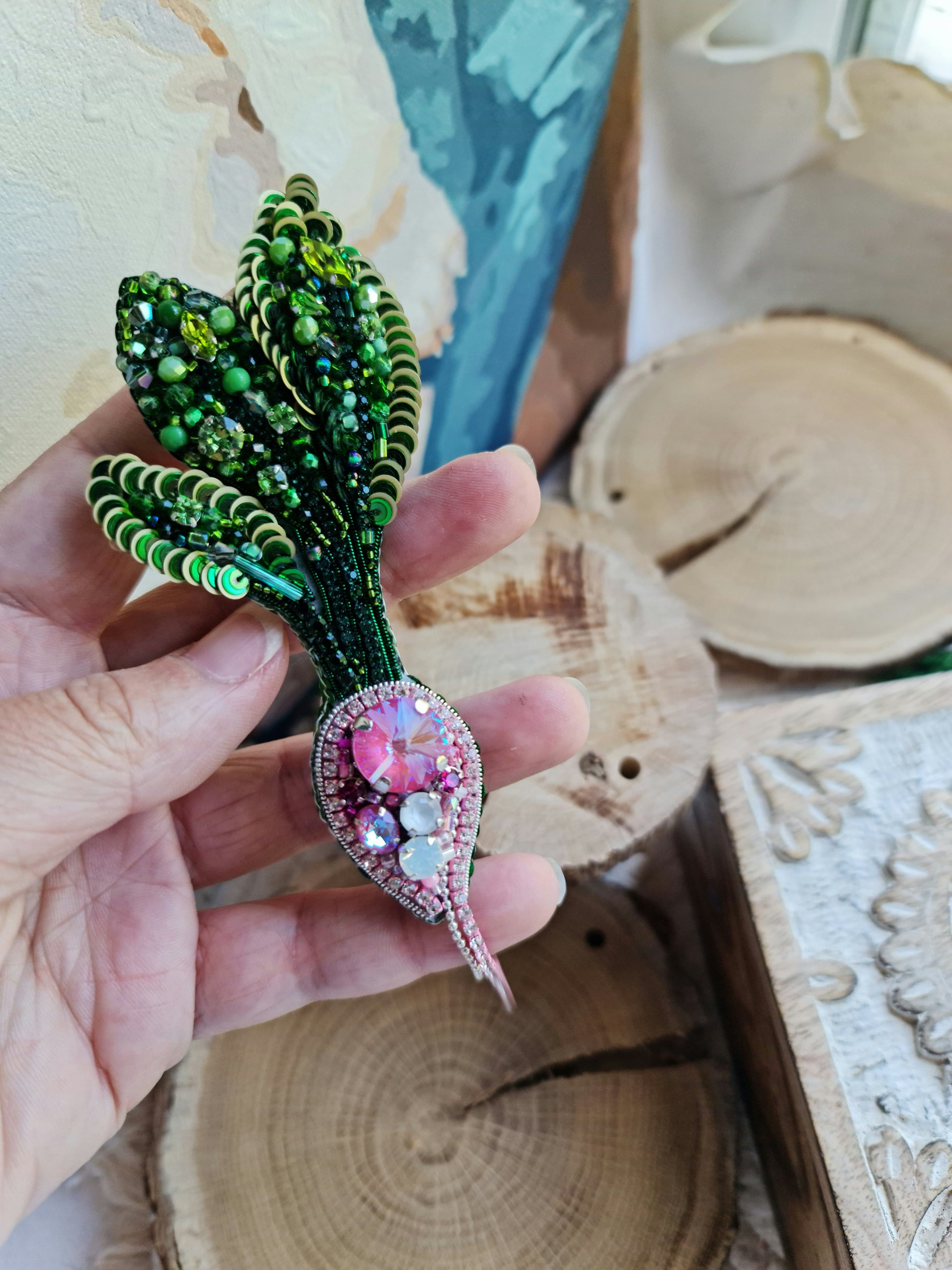 Radish Beaded Brooch or Keychain