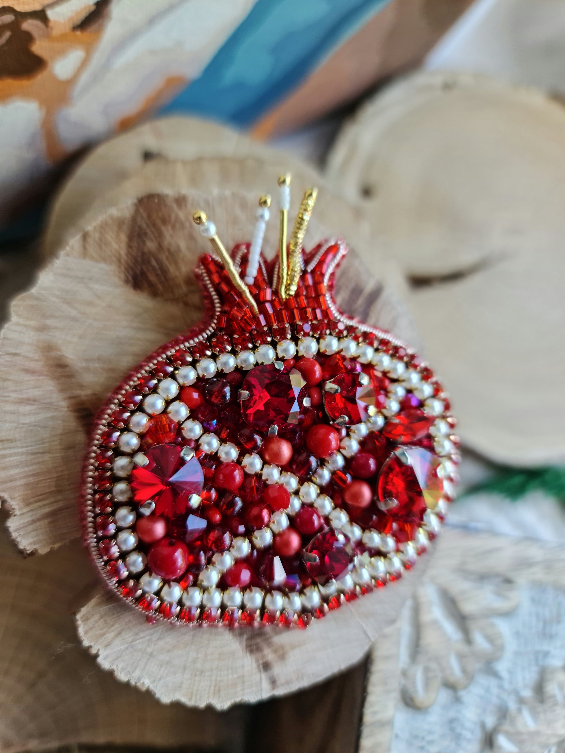 Pomegranate Beaded Brooch