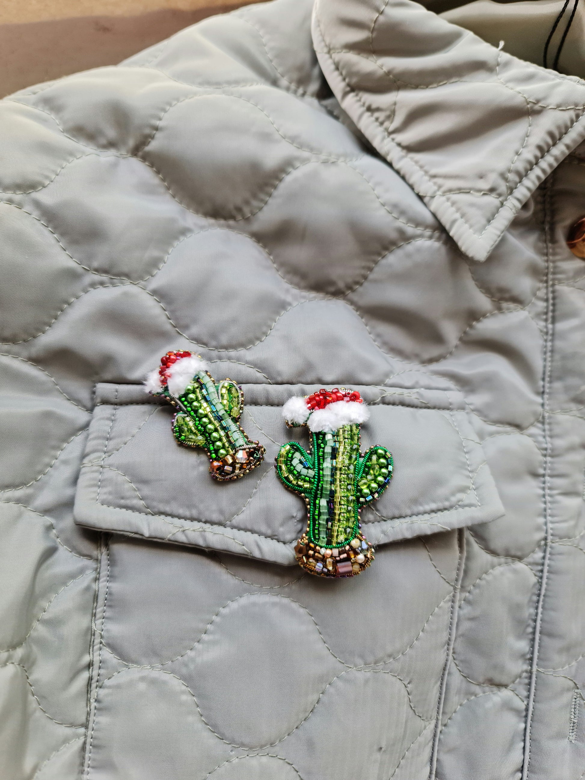 Beaded Christmas Cactus Brooch