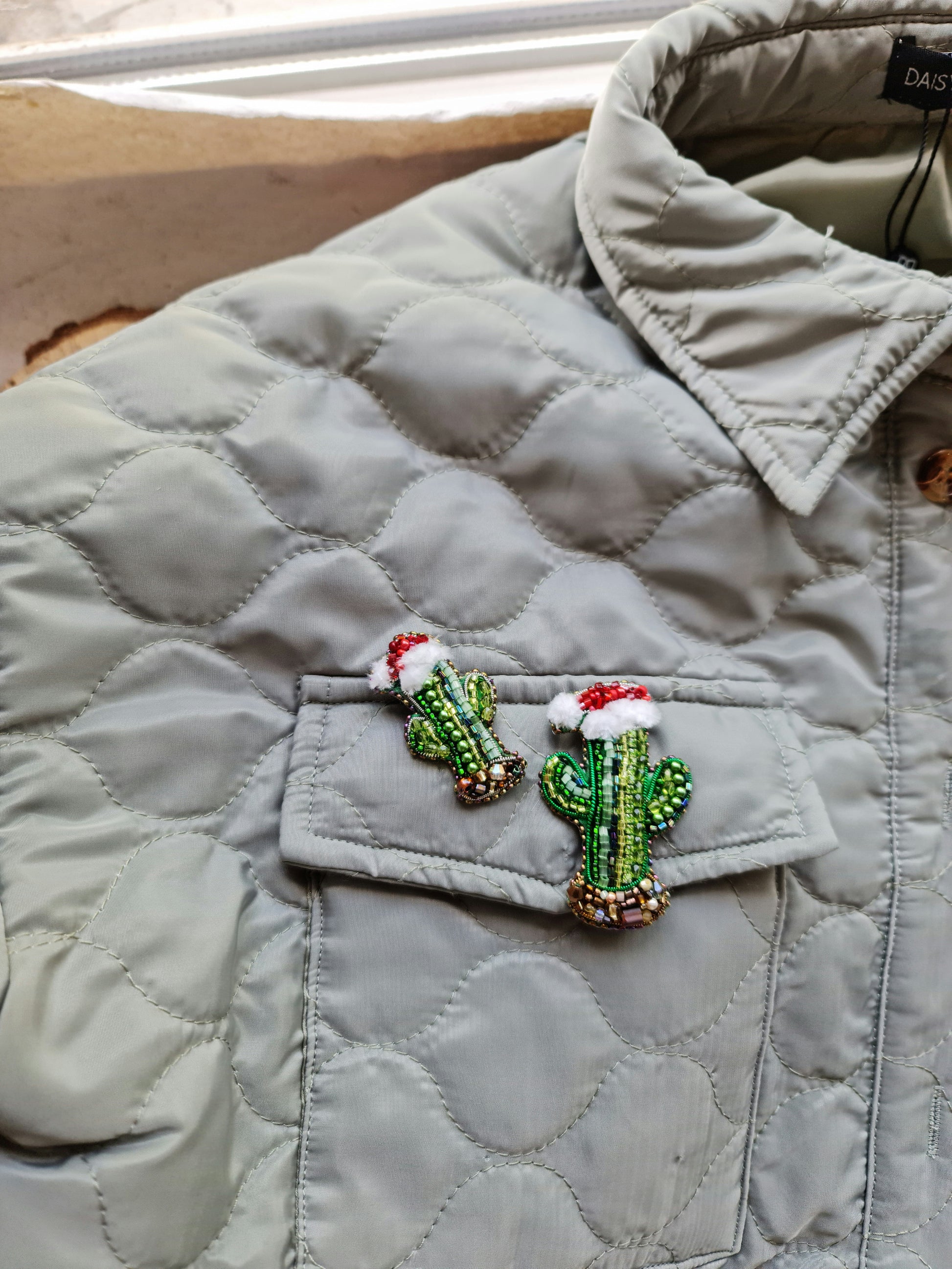 Beaded Christmas Cactus Brooch