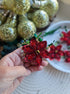 Handmade red poinsettia brooch embroidered with sequins, beads and crystals, festive Christmas flower pin, holiday accessory and handmade gift.